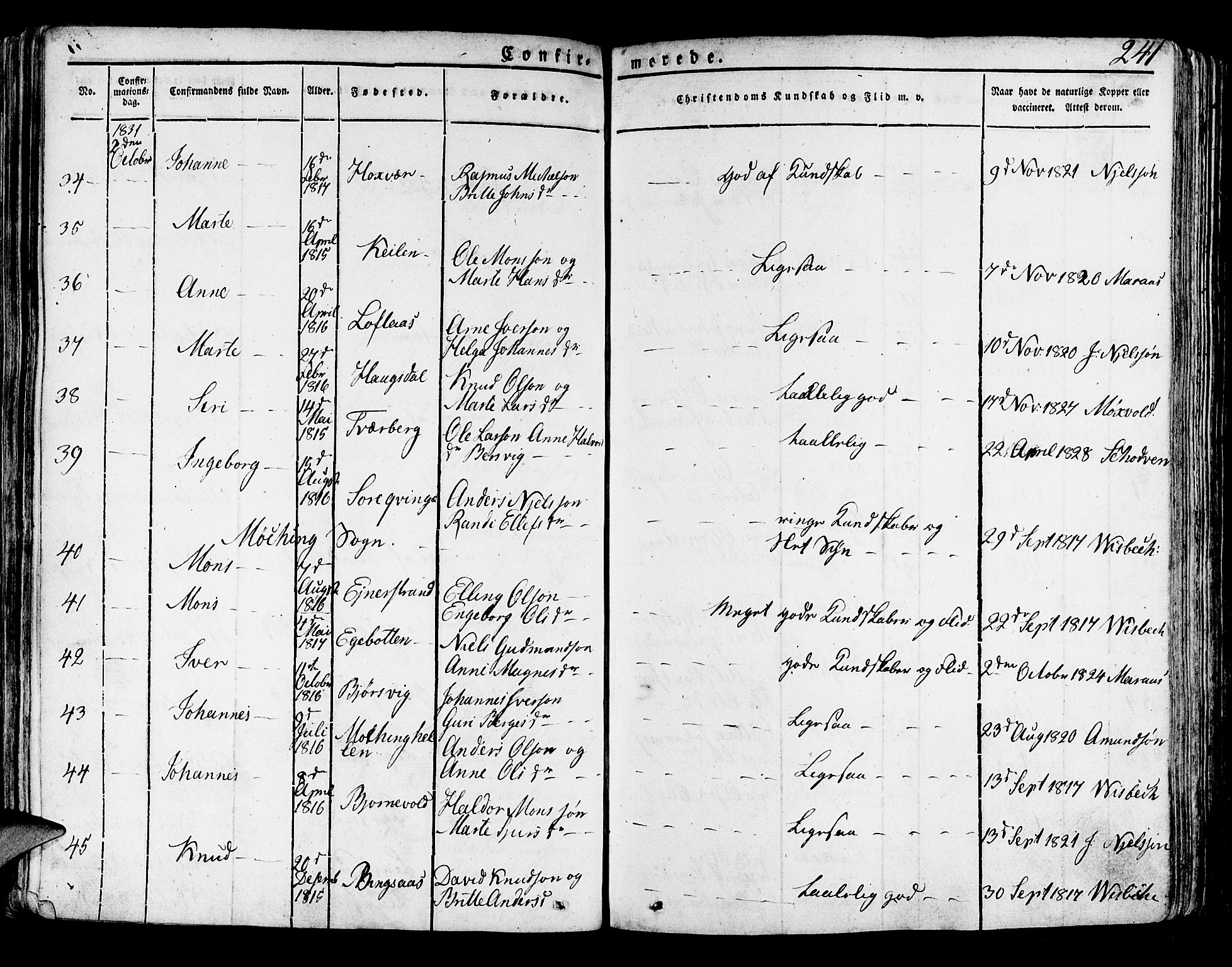 Lindås Sokneprestembete, AV/SAB-A-76701/H/Haa/Haaa/L0008: Parish register (official) no. A 8, 1823-1836, p. 241