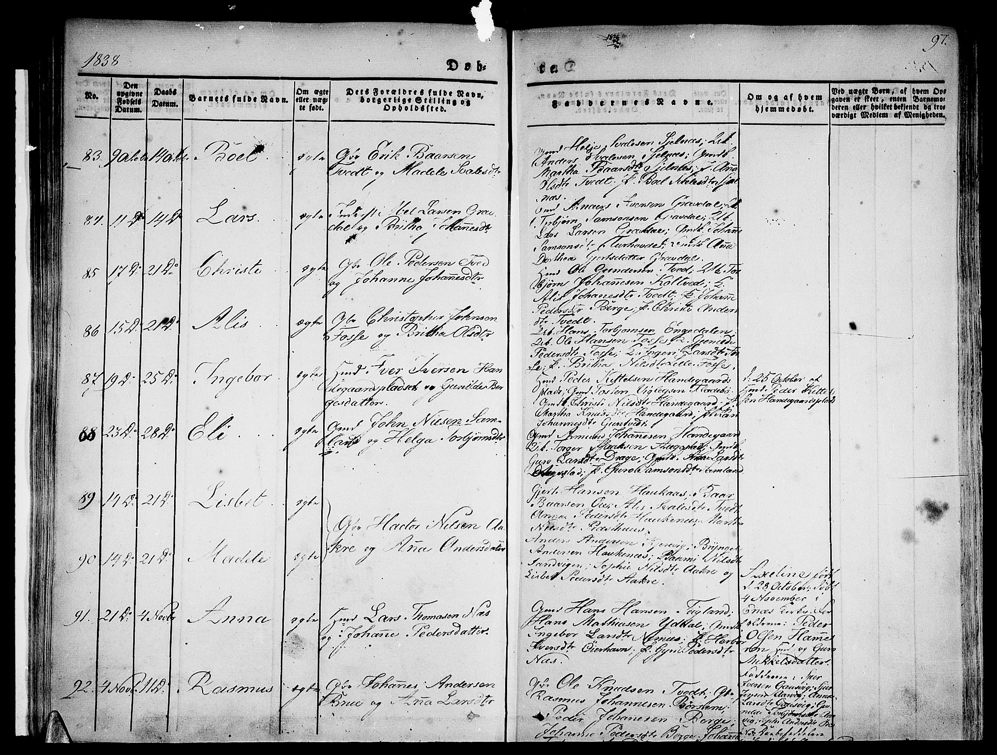 Strandebarm sokneprestembete, AV/SAB-A-78401/H/Haa: Parish register (official) no. A 6, 1826-1843, p. 97