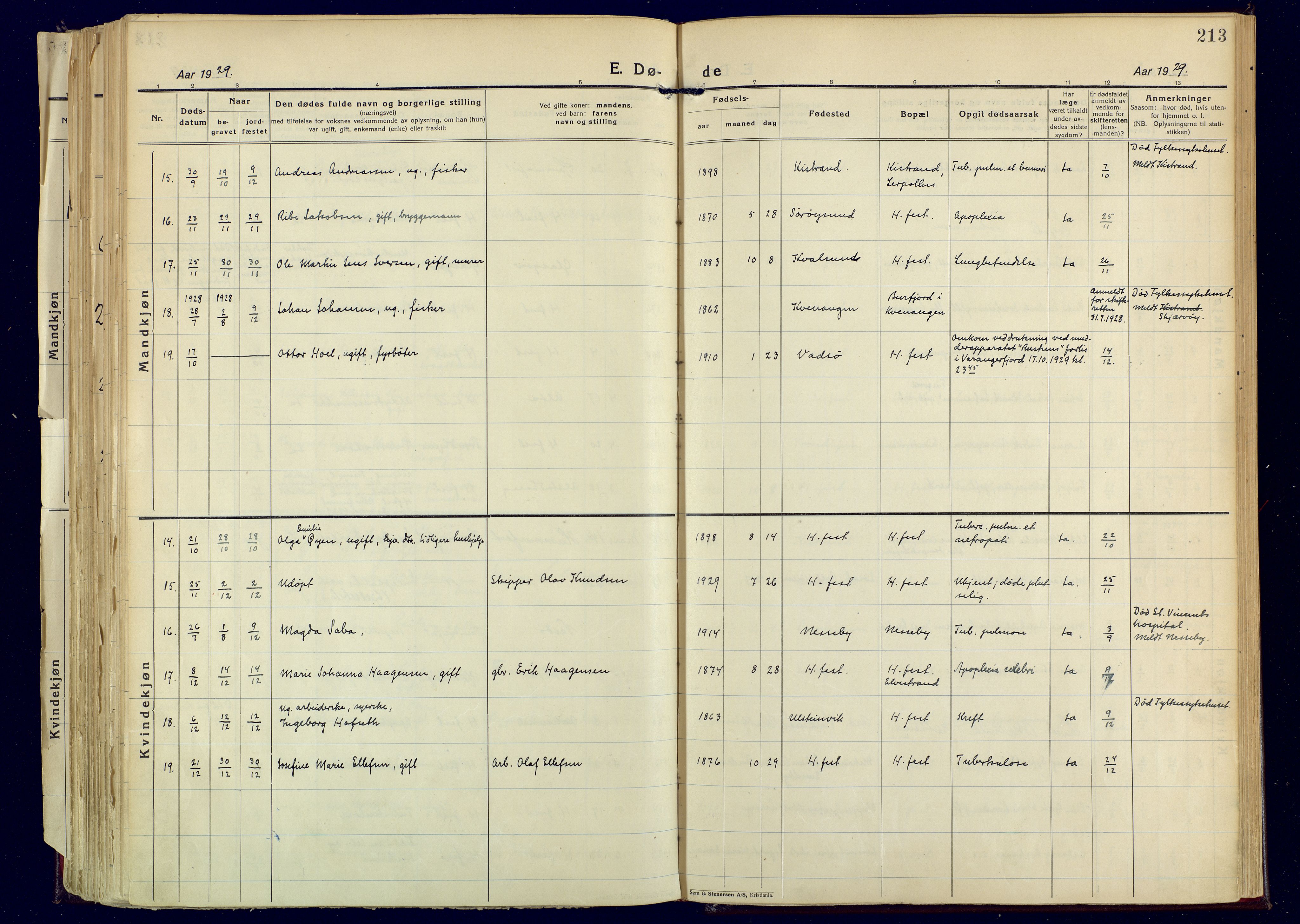 Hammerfest sokneprestkontor, AV/SATØ-S-1347/H/Ha/L0017.kirke: Parish register (official) no. 17, 1923-1933, p. 213