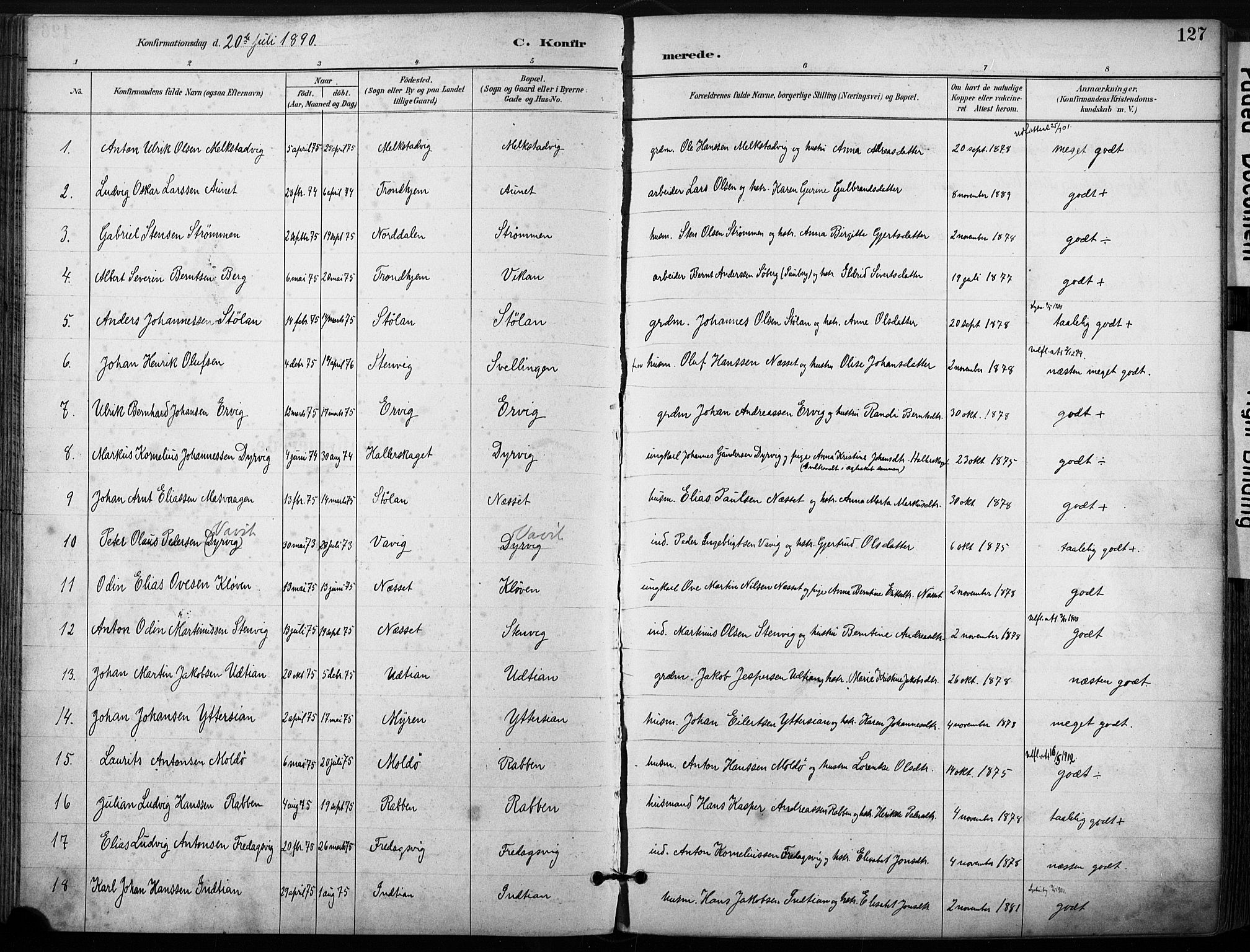 Ministerialprotokoller, klokkerbøker og fødselsregistre - Sør-Trøndelag, AV/SAT-A-1456/640/L0579: Parish register (official) no. 640A04, 1889-1902, p. 127