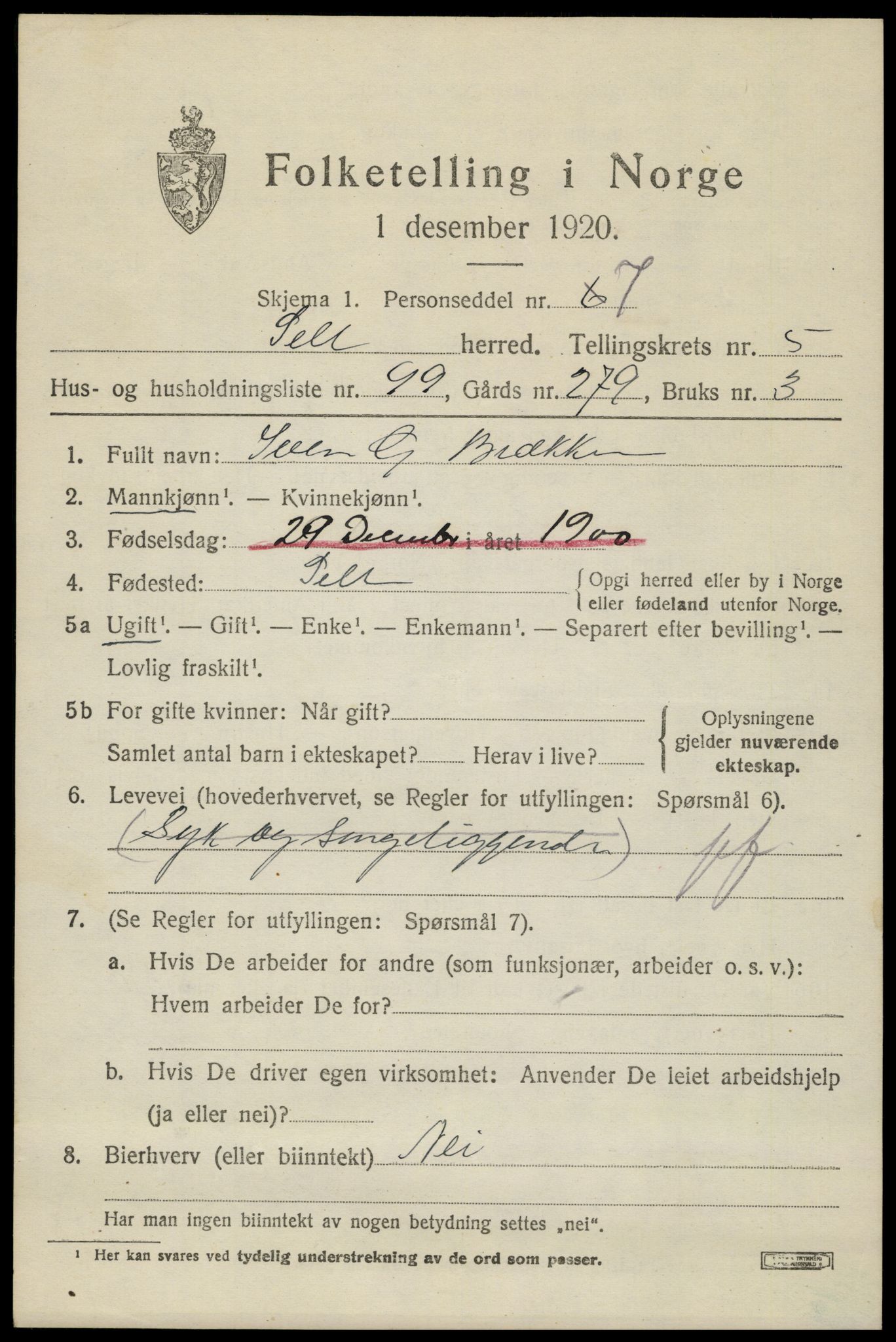 SAH, 1920 census for Sel, 1920, p. 5416