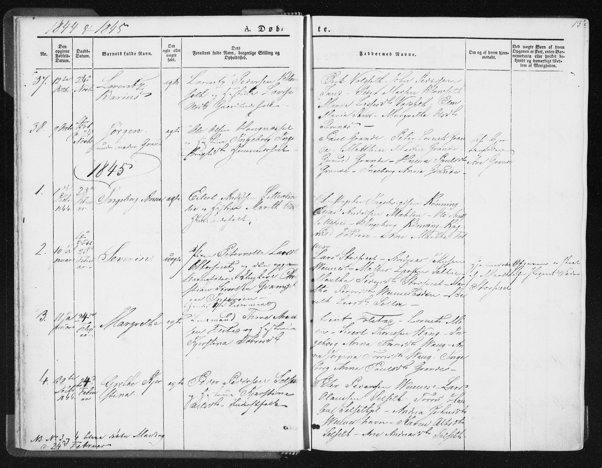 Ministerialprotokoller, klokkerbøker og fødselsregistre - Nord-Trøndelag, SAT/A-1458/744/L0418: Parish register (official) no. 744A02, 1843-1866, p. 13