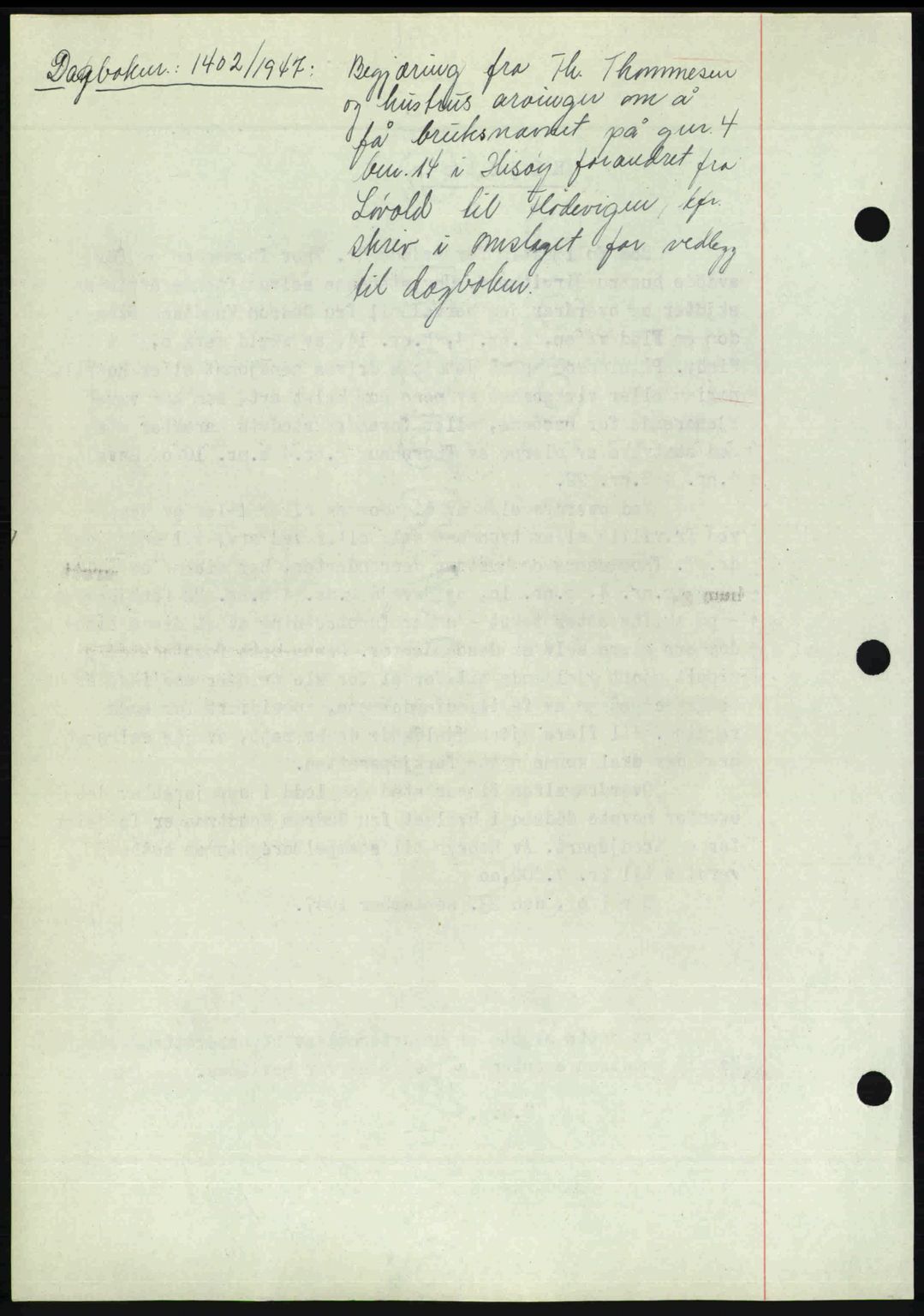Nedenes sorenskriveri, AV/SAK-1221-0006/G/Gb/Gba/L0058: Mortgage book no. A10, 1947-1948, Diary no: : 1402/1947