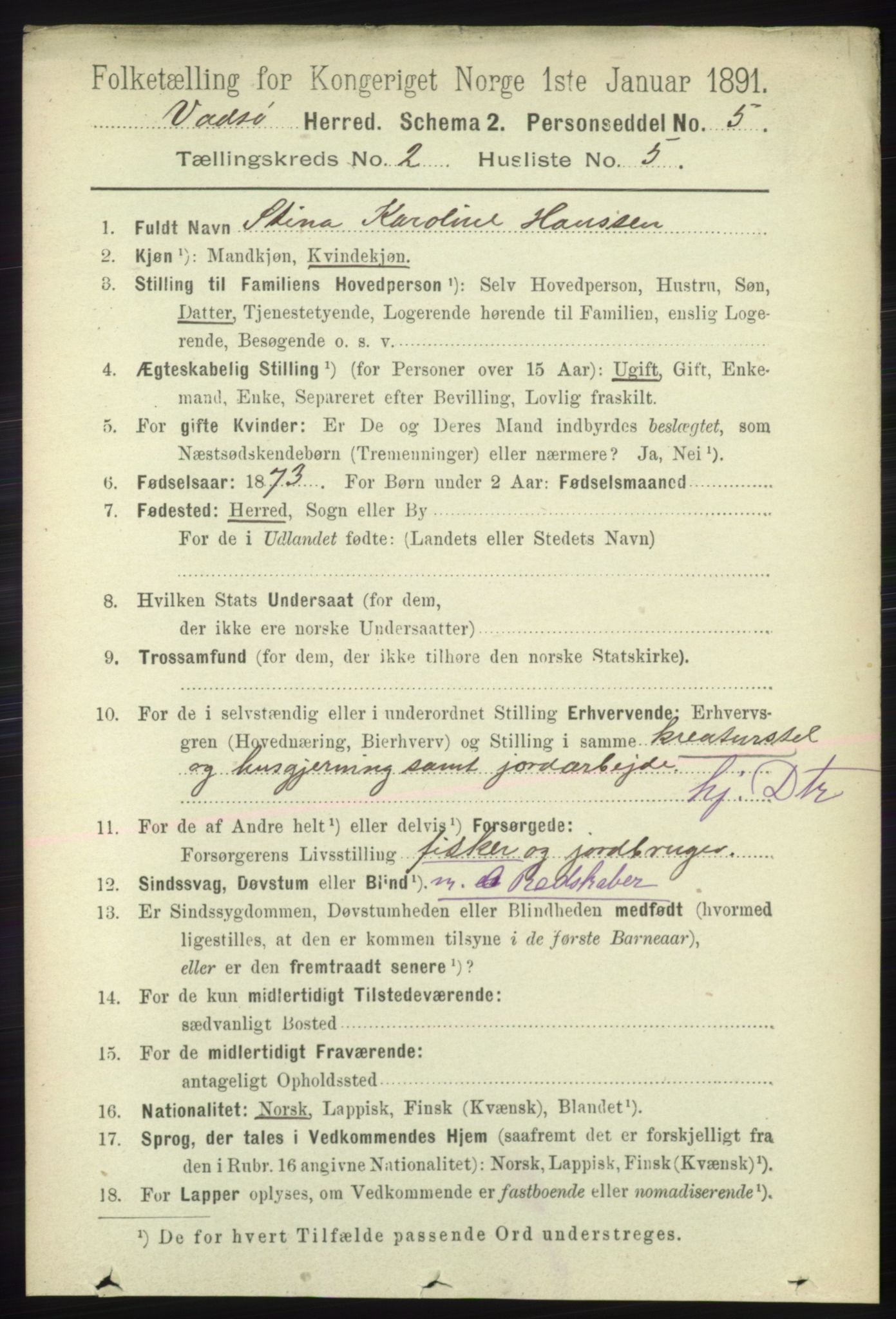 RA, 1891 census for 2029 Vadsø, 1891, p. 472