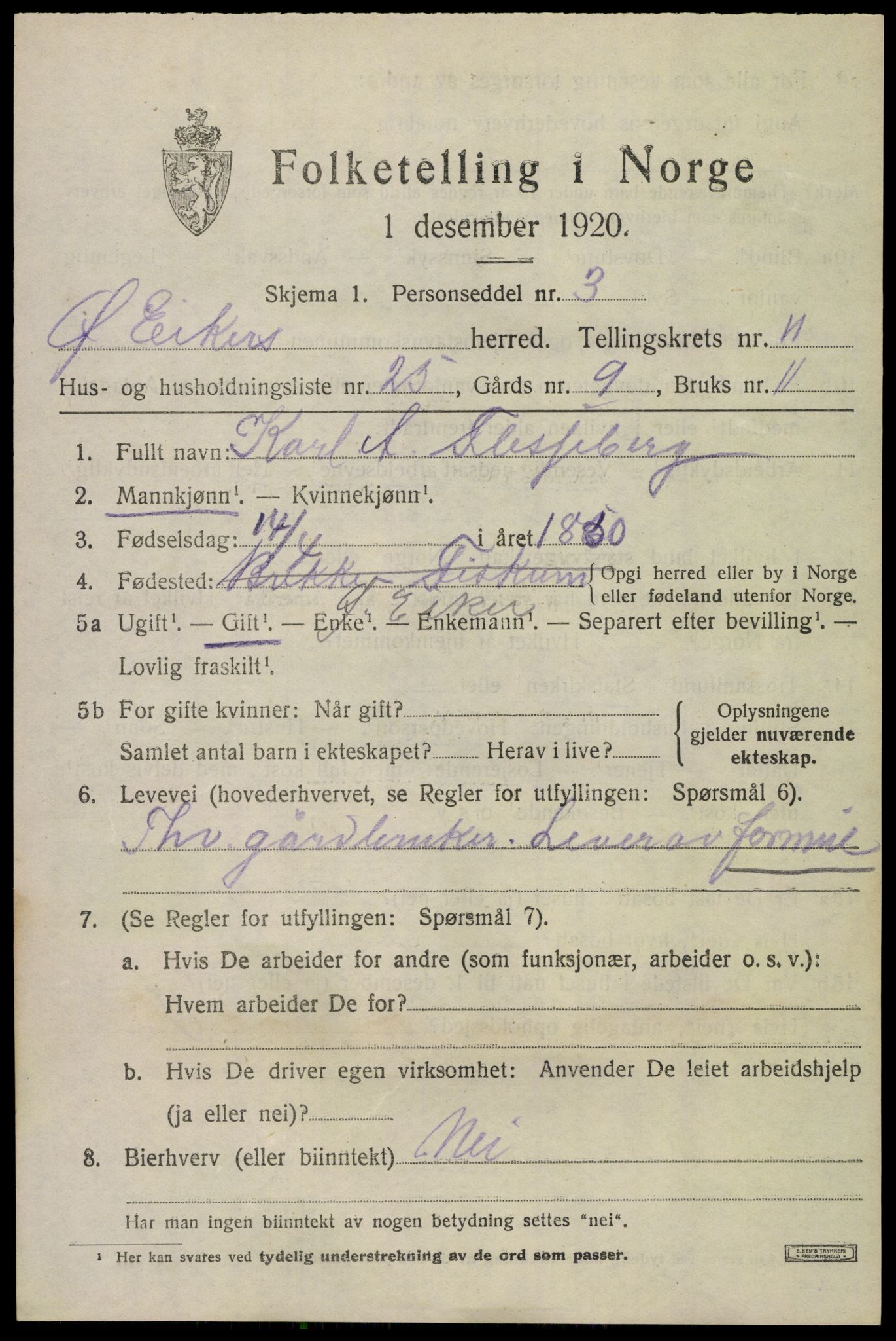 SAKO, 1920 census for Øvre Eiker, 1920, p. 17570