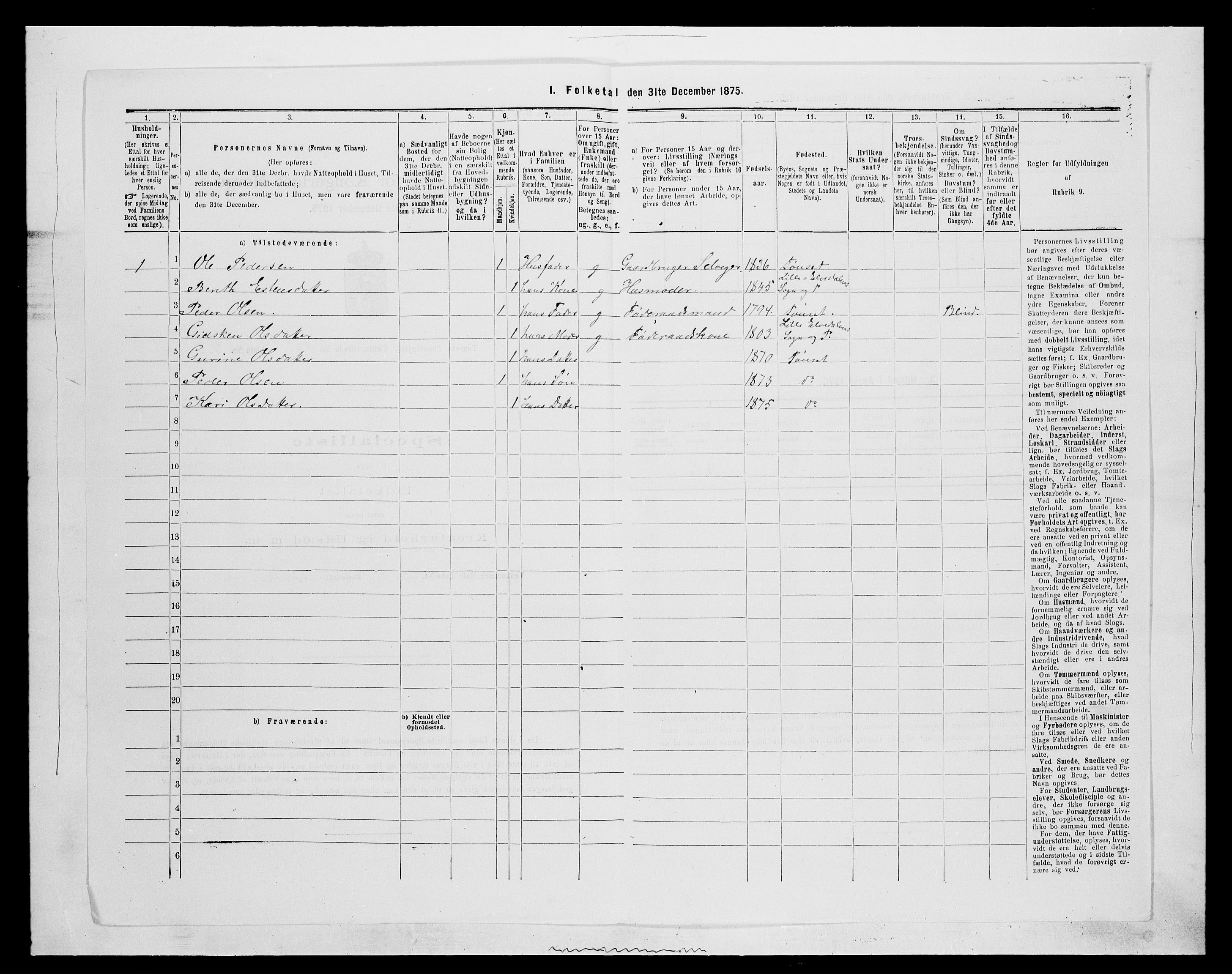 SAH, 1875 census for 0437P Tynset, 1875, p. 1061