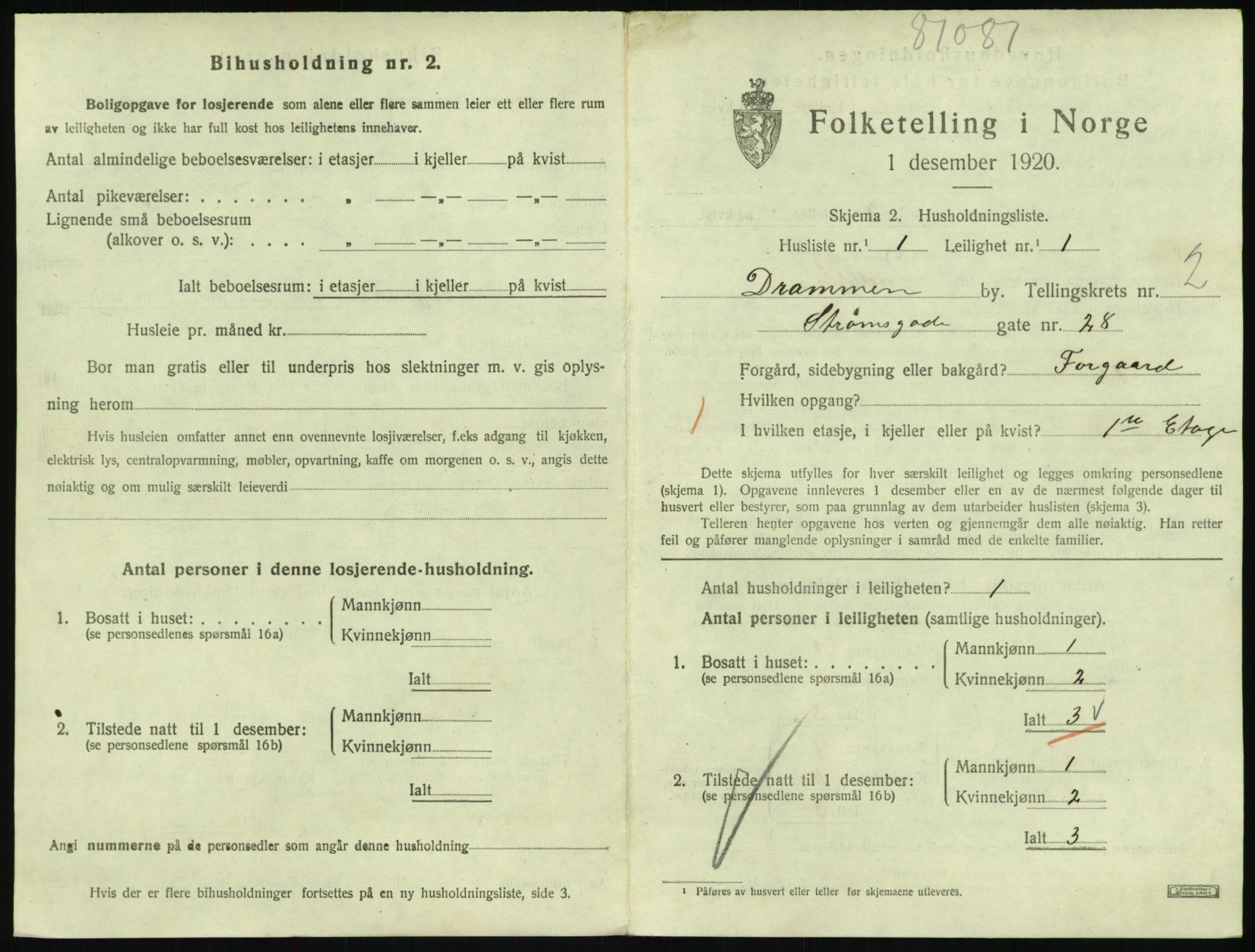 SAKO, 1920 census for Drammen, 1920, p. 7078