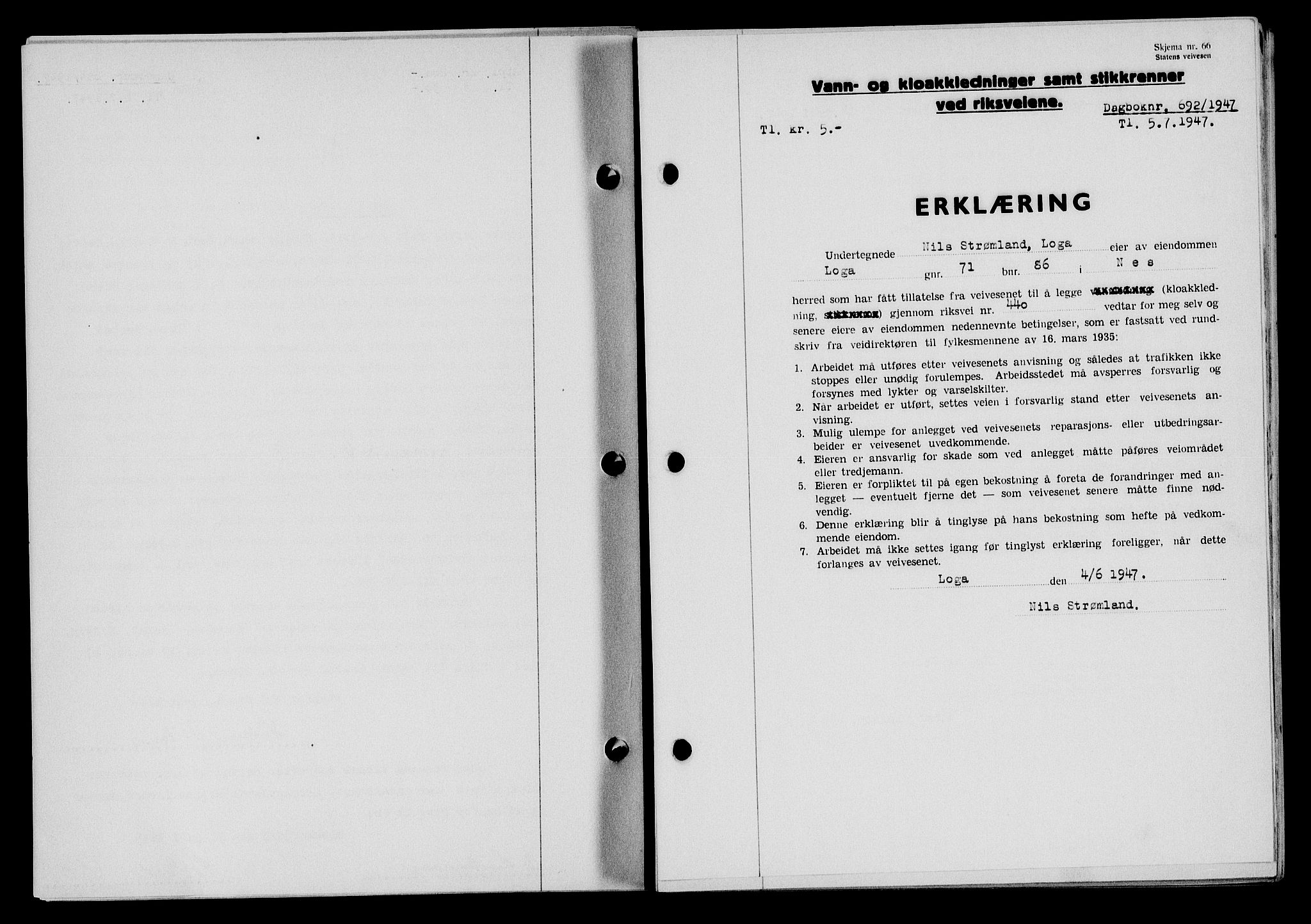 Flekkefjord sorenskriveri, SAK/1221-0001/G/Gb/Gba/L0062: Mortgage book no. A-10, 1947-1947, Diary no: : 692/1947