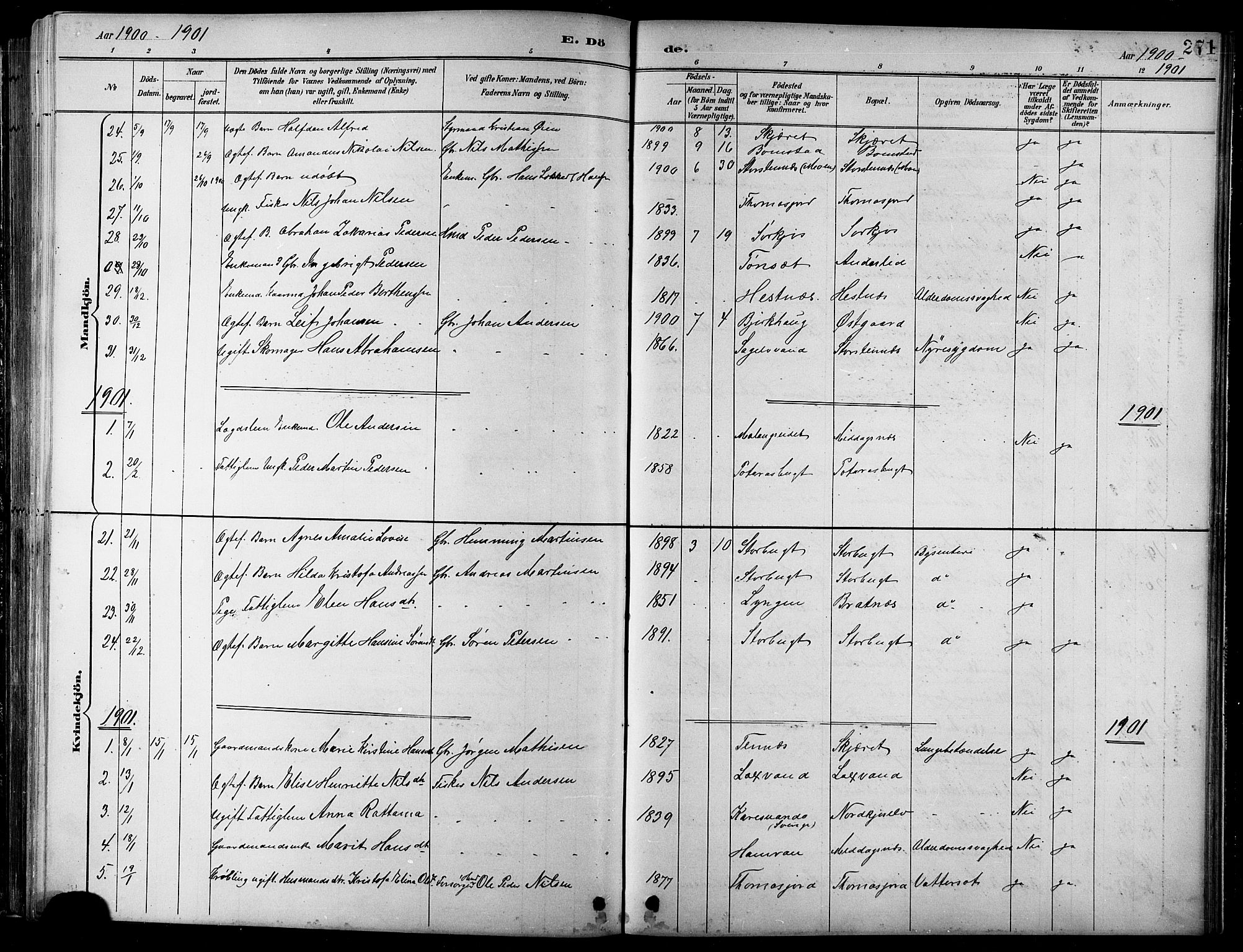 Balsfjord sokneprestembete, SATØ/S-1303/G/Ga/L0008klokker: Parish register (copy) no. 8, 1890-1906, p. 271