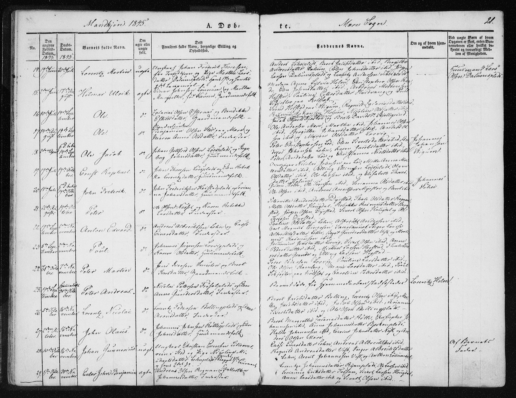 Ministerialprotokoller, klokkerbøker og fødselsregistre - Nord-Trøndelag, SAT/A-1458/735/L0339: Parish register (official) no. 735A06 /1, 1836-1848, p. 21