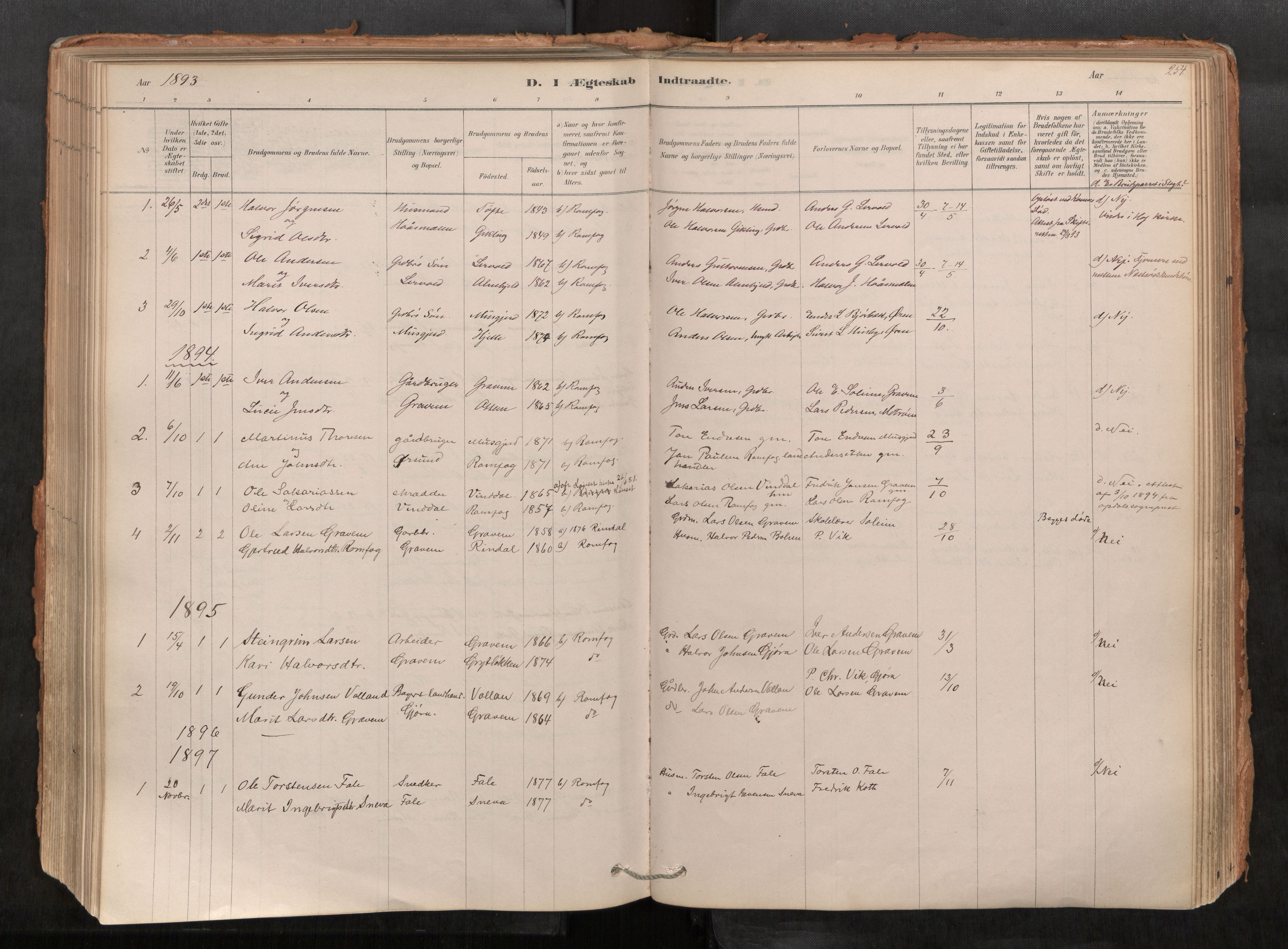 Sunndal sokneprestkontor, AV/SAT-A-1085/1/I/I1/I1a/L0001: Parish register (official) no. 1, 1877-1914, p. 254