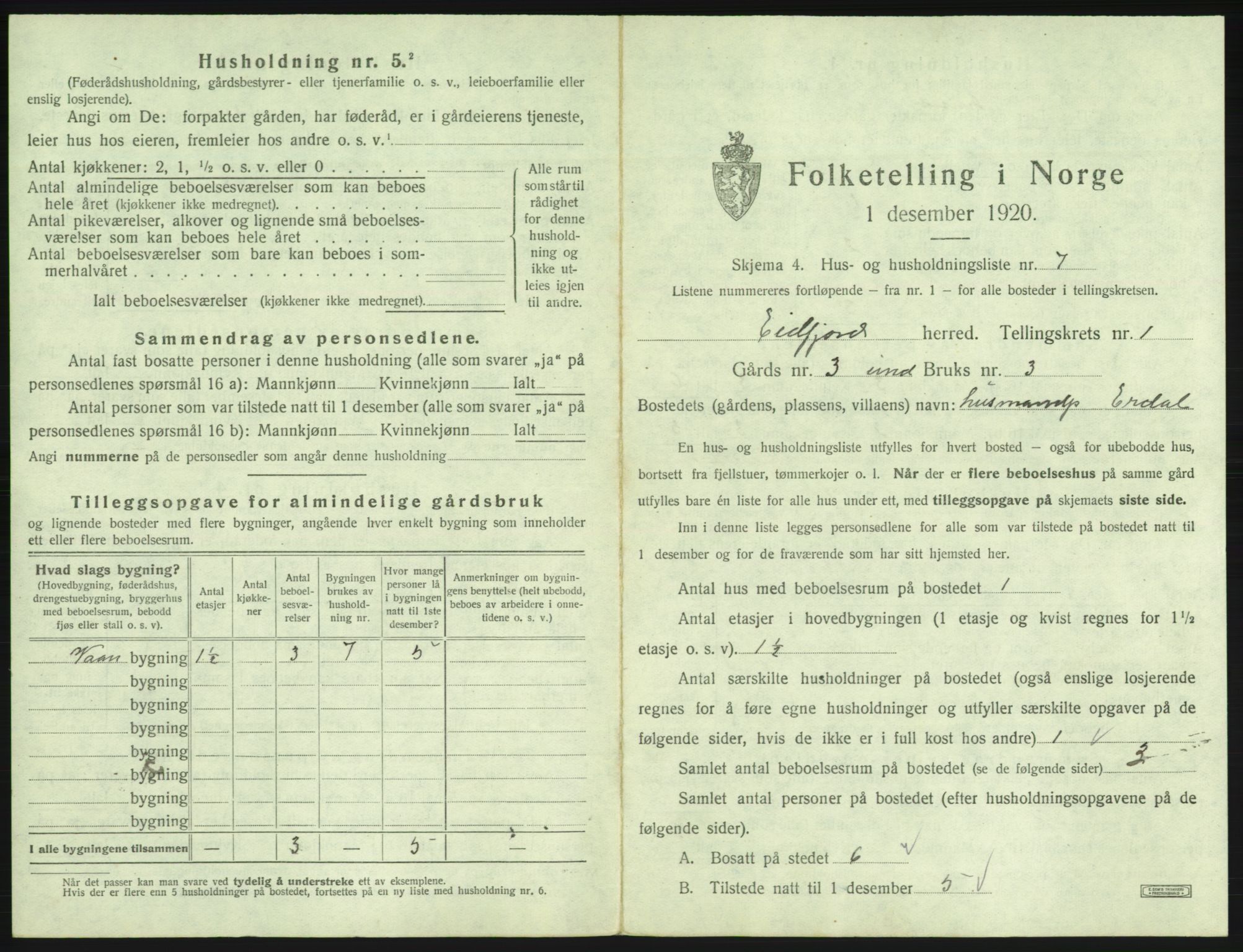 SAB, 1920 census for Eidfjord, 1920, p. 40