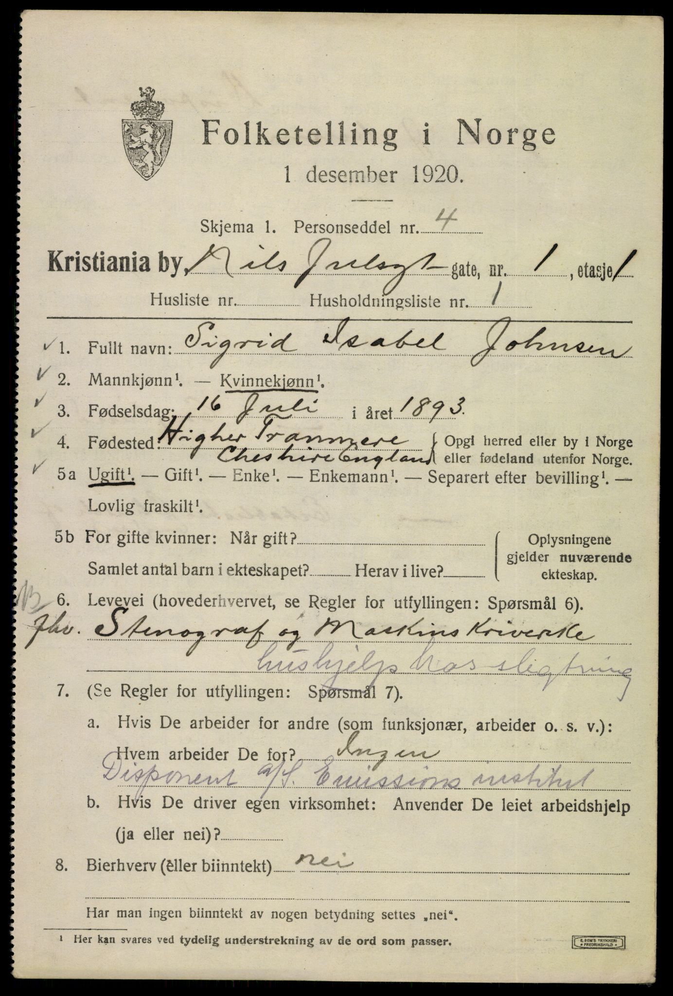 SAO, 1920 census for Kristiania, 1920, p. 414027