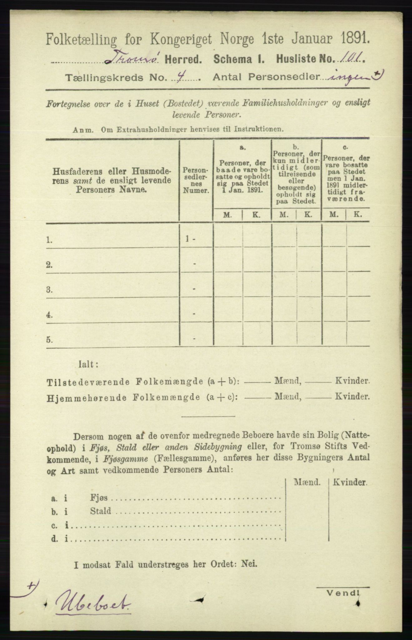 RA, 1891 census for 0921 Tromøy, 1891, p. 1457