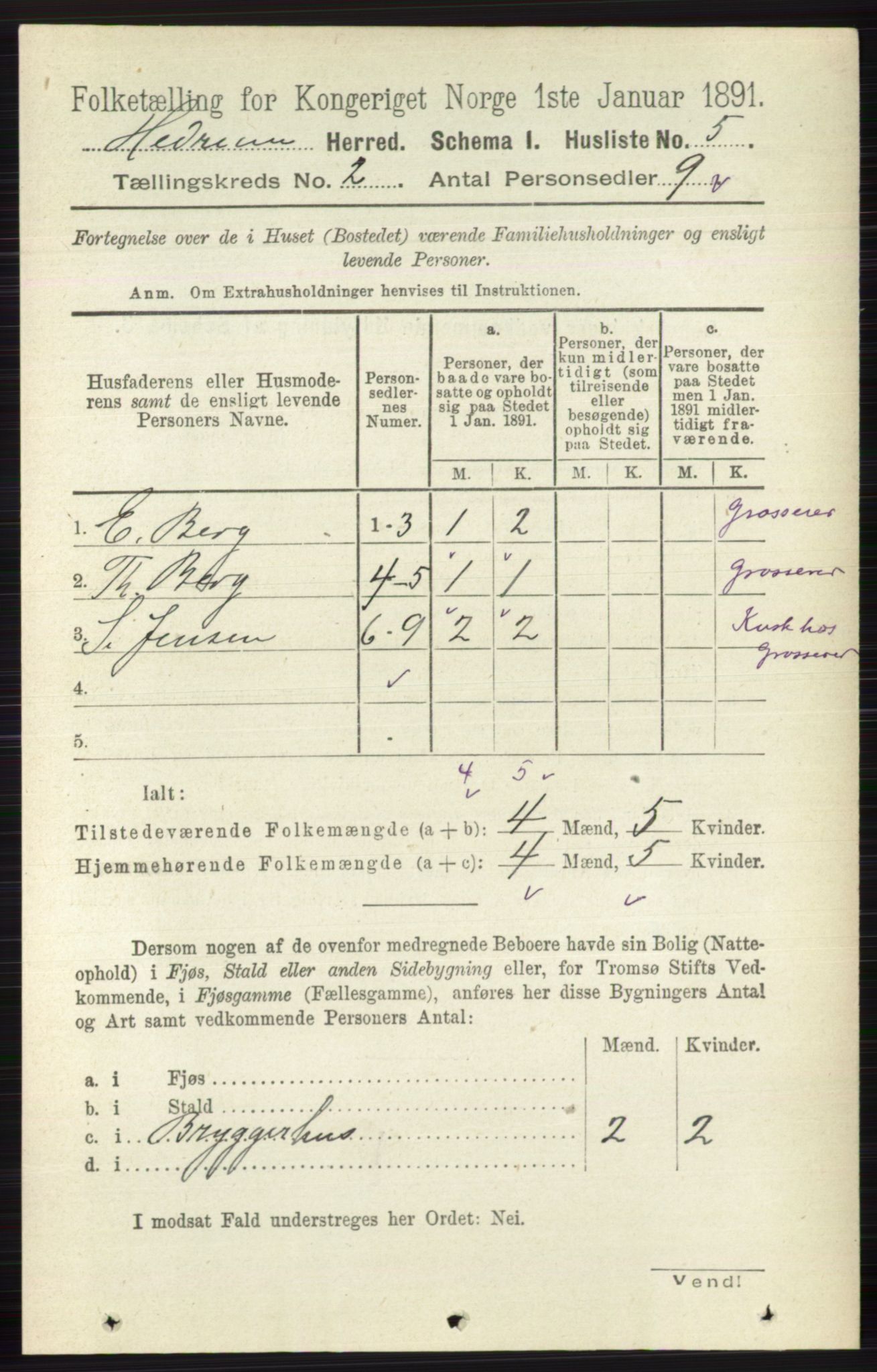 RA, 1891 census for 0727 Hedrum, 1891, p. 281