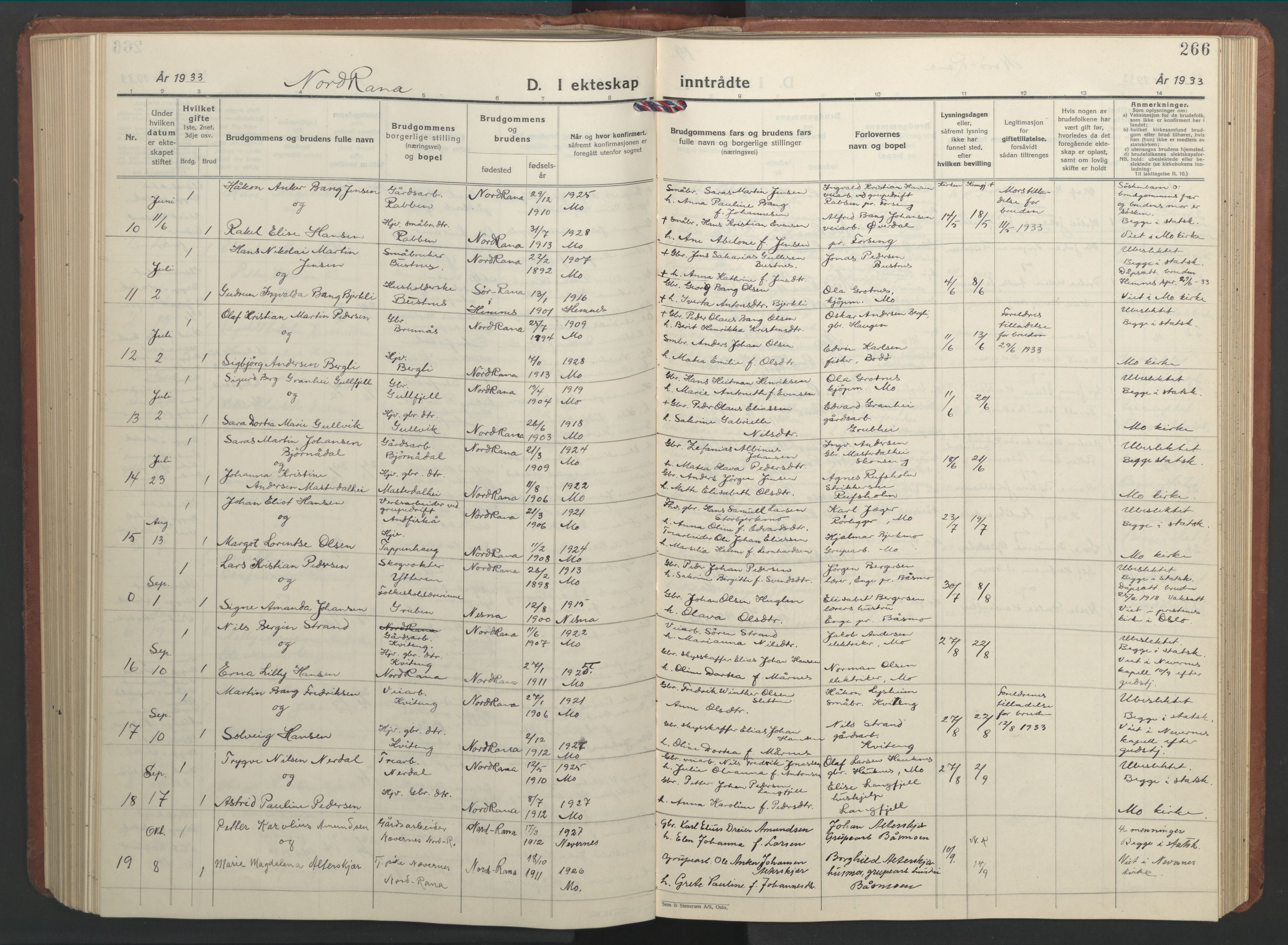 Ministerialprotokoller, klokkerbøker og fødselsregistre - Nordland, AV/SAT-A-1459/827/L0425: Parish register (copy) no. 827C14, 1931-1946, p. 266