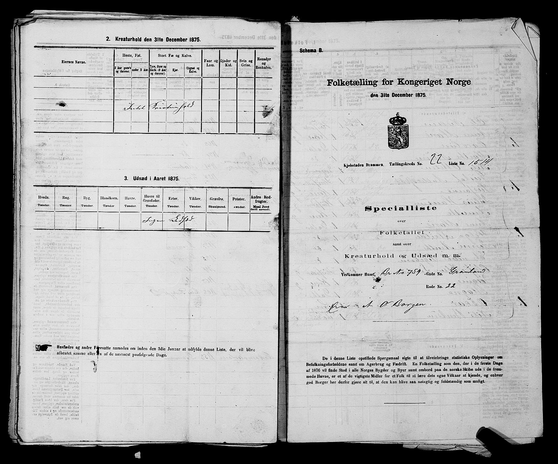 SAKO, 1875 census for 0602 Drammen, 1875, p. 2241