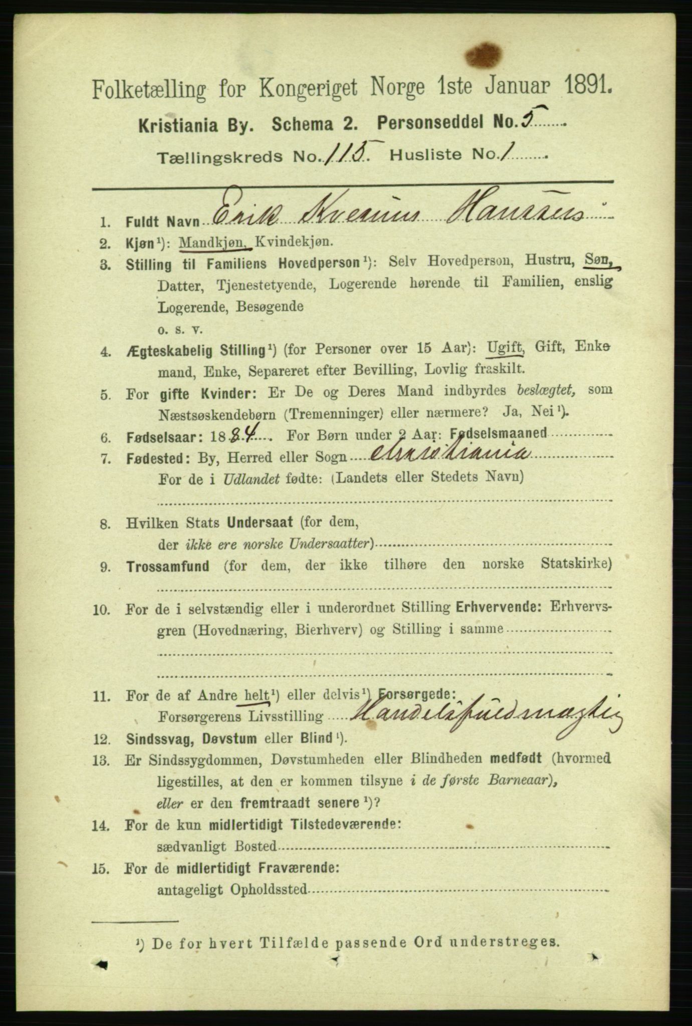 RA, 1891 census for 0301 Kristiania, 1891, p. 61615