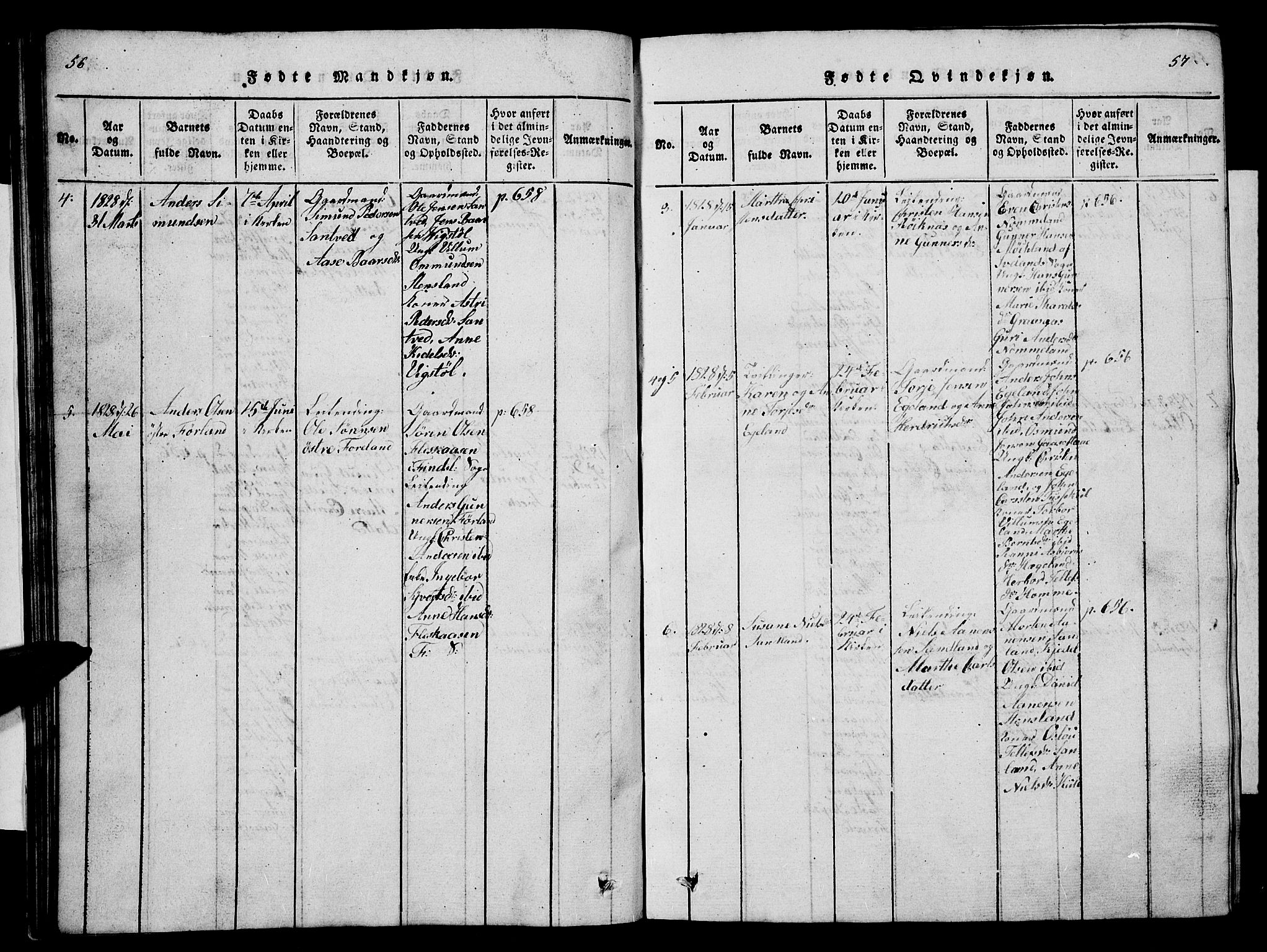 Vennesla sokneprestkontor, SAK/1111-0045/Fb/Fba/L0001: Parish register (copy) no. B 1, 1820-1834, p. 56-57