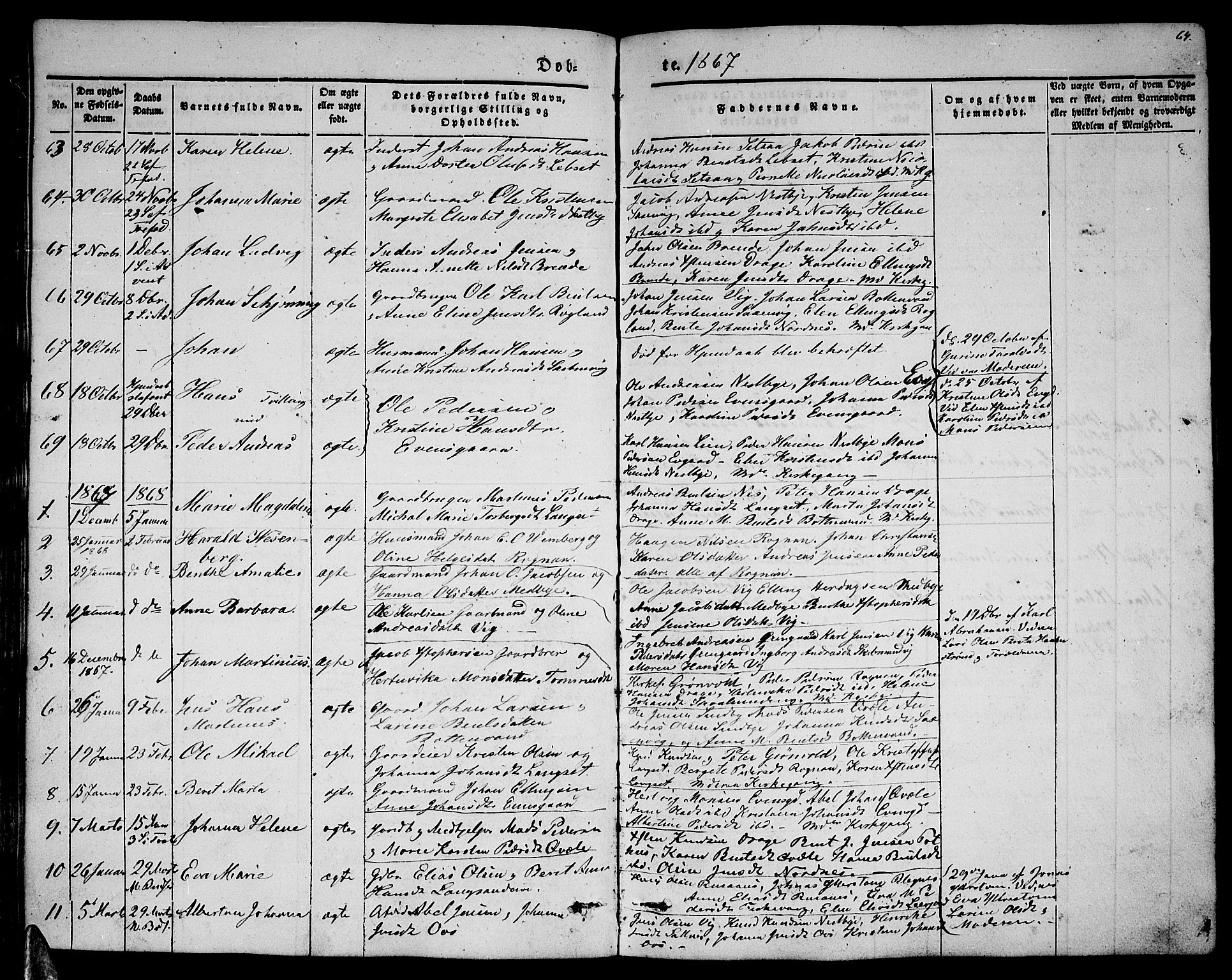 Ministerialprotokoller, klokkerbøker og fødselsregistre - Nordland, SAT/A-1459/847/L0678: Parish register (copy) no. 847C06, 1854-1870, p. 64