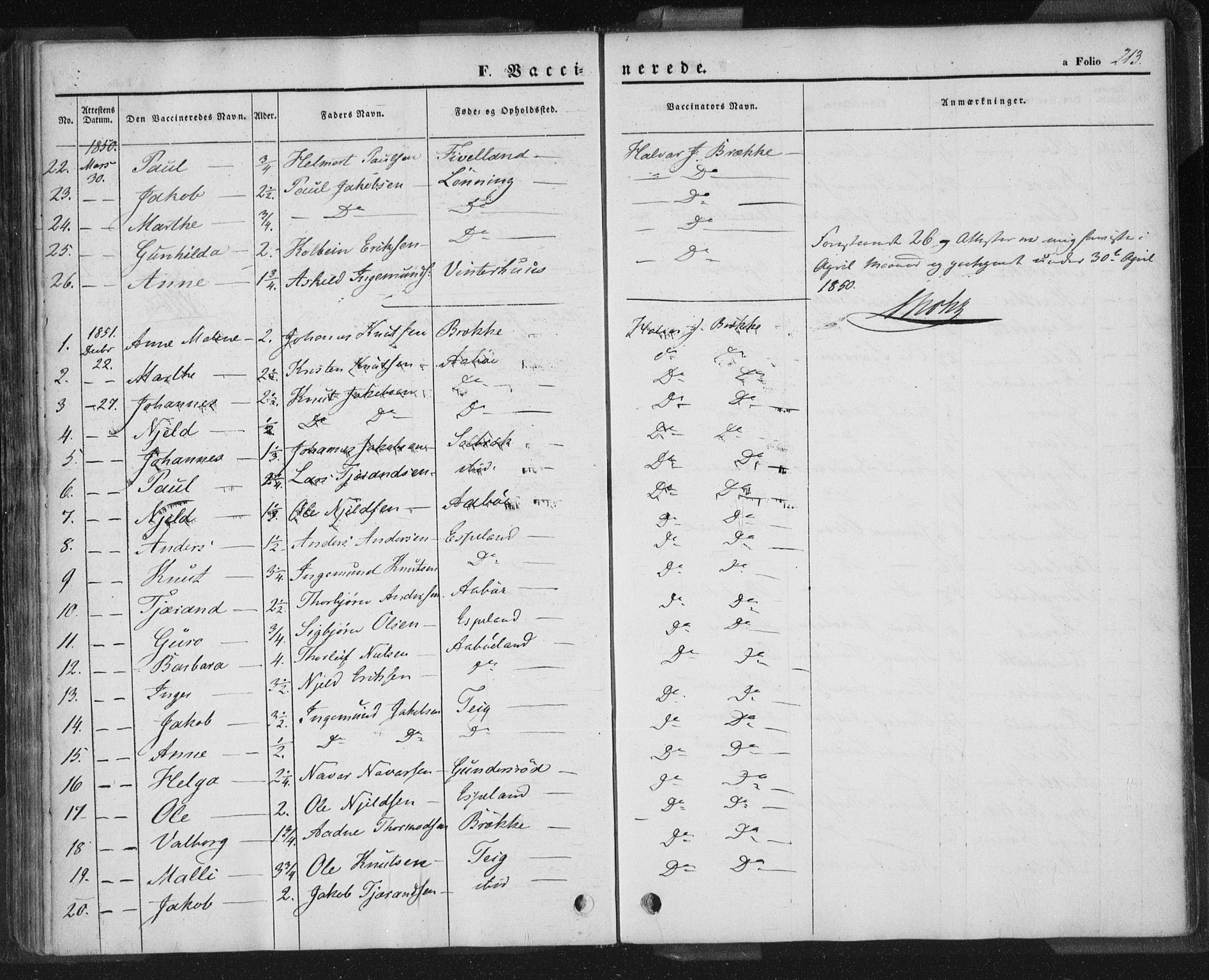 Sand sokneprestkontor, AV/SAST-A-101848/01/III/L0002: Parish register (official) no. A 2, 1838-1859, p. 213