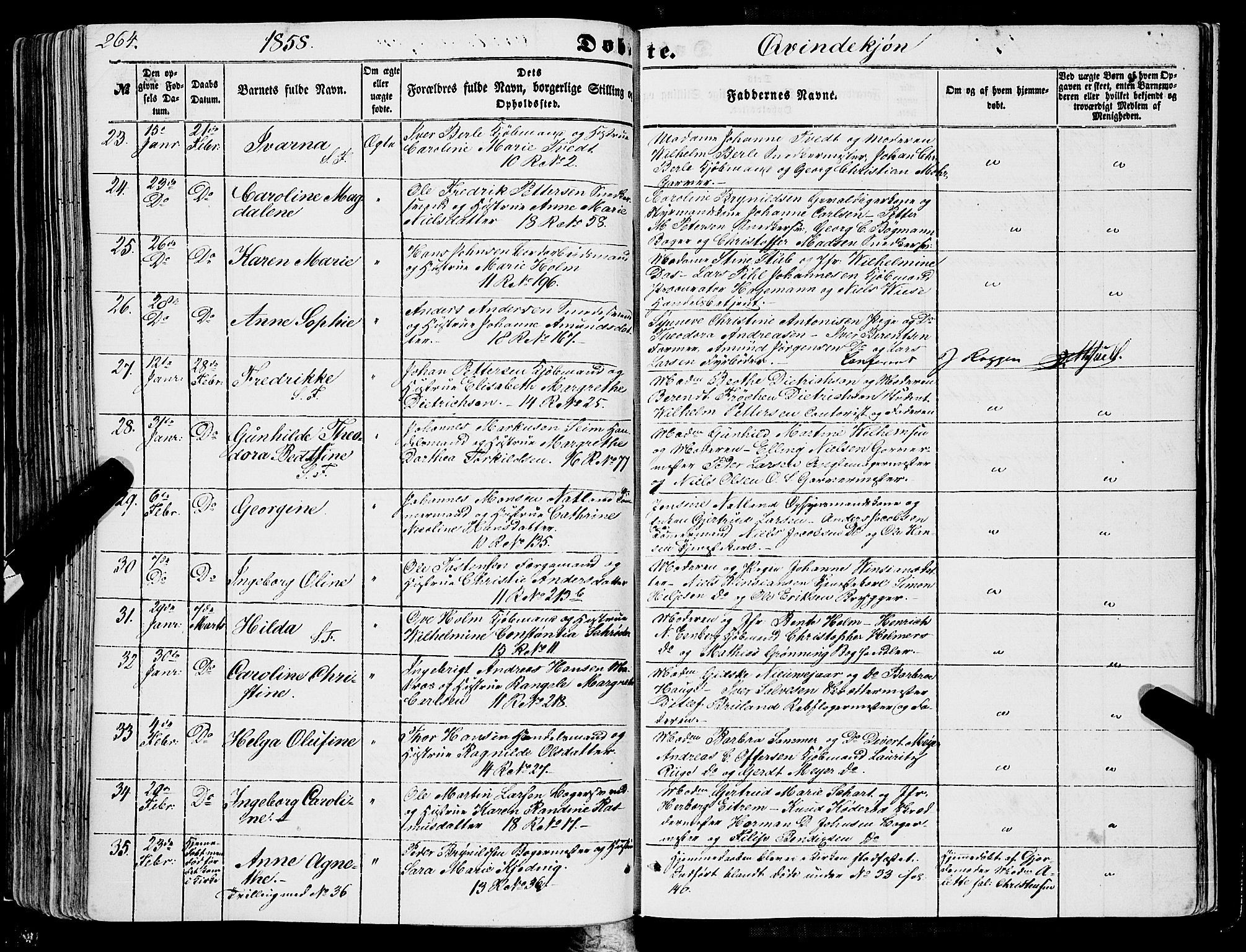 Domkirken sokneprestembete, SAB/A-74801/H/Haa/L0020: Parish register (official) no. B 3, 1851-1859, p. 264