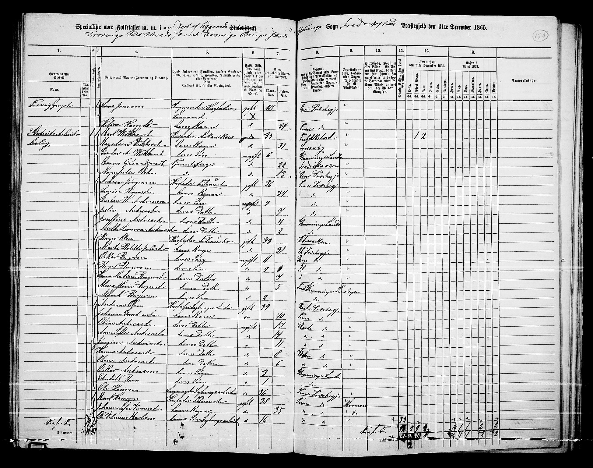 RA, 1865 census for Fredrikstad/Glemmen, 1865, p. 142