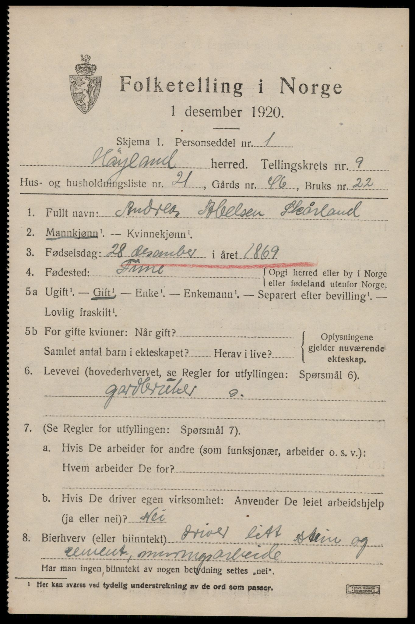 SAST, 1920 census for Høyland, 1920, p. 6324