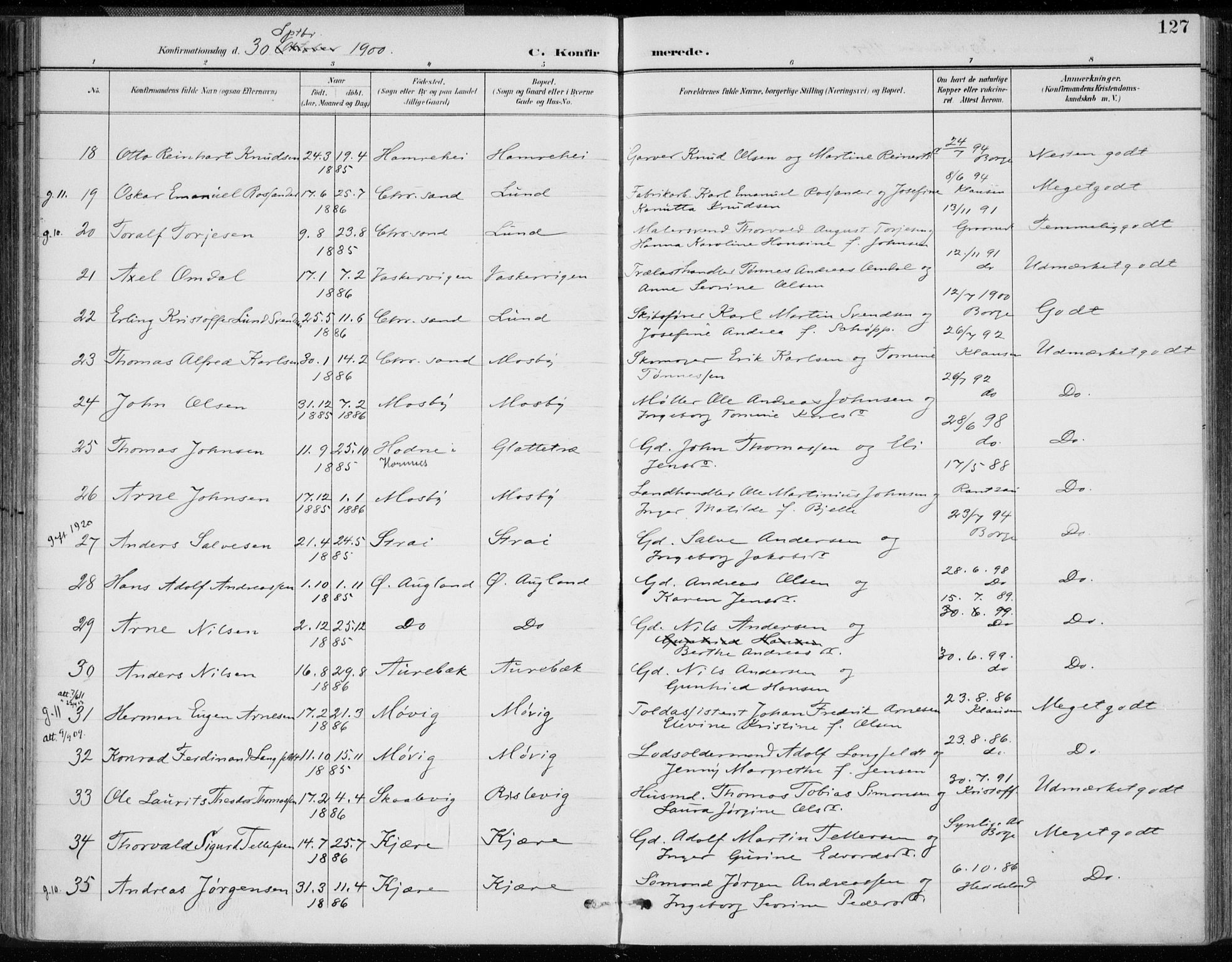 Oddernes sokneprestkontor, AV/SAK-1111-0033/F/Fa/Faa/L0010: Parish register (official) no. A 10, 1897-1911, p. 127