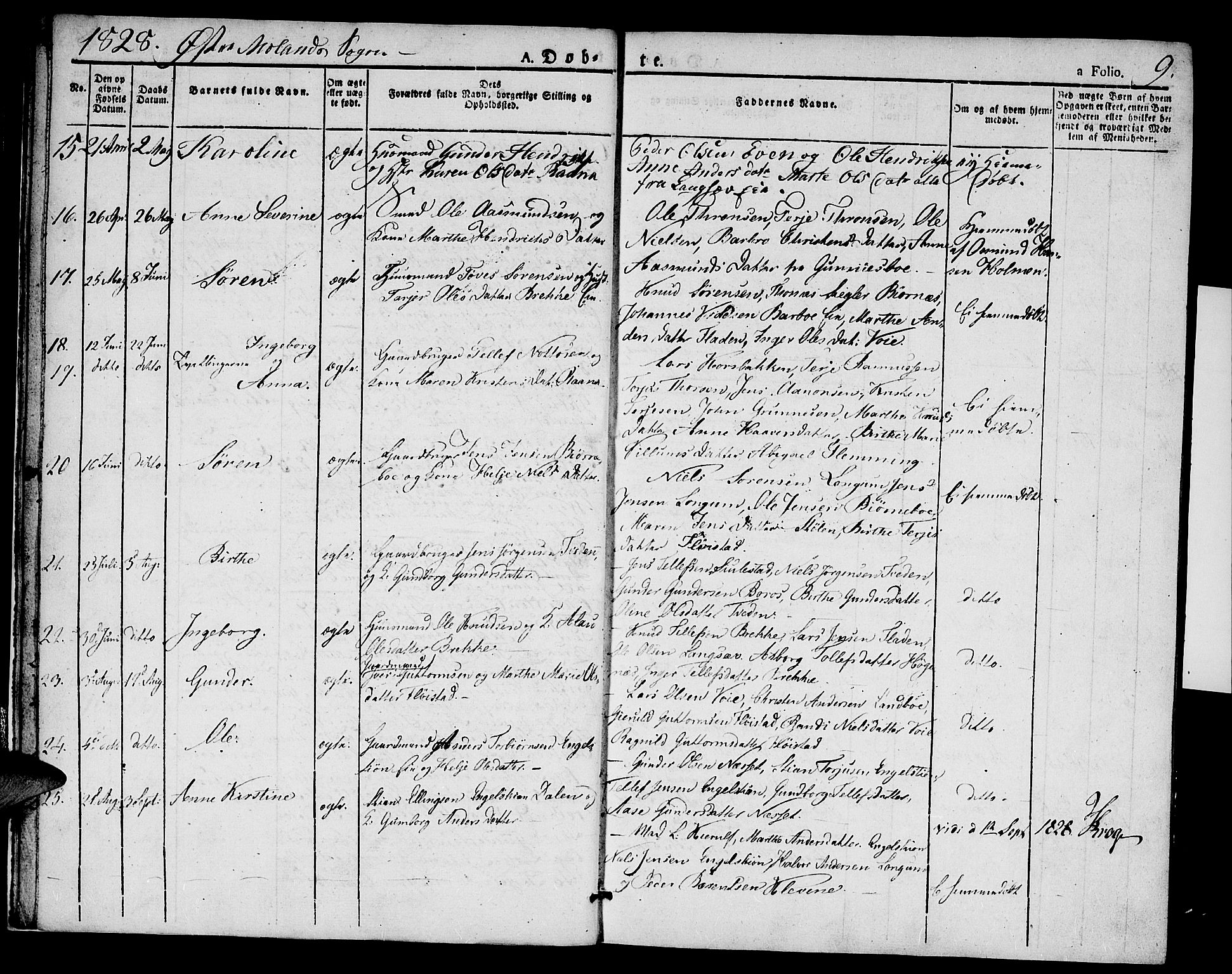 Austre Moland sokneprestkontor, AV/SAK-1111-0001/F/Fa/Faa/L0005: Parish register (official) no. A 5, 1825-1837, p. 9