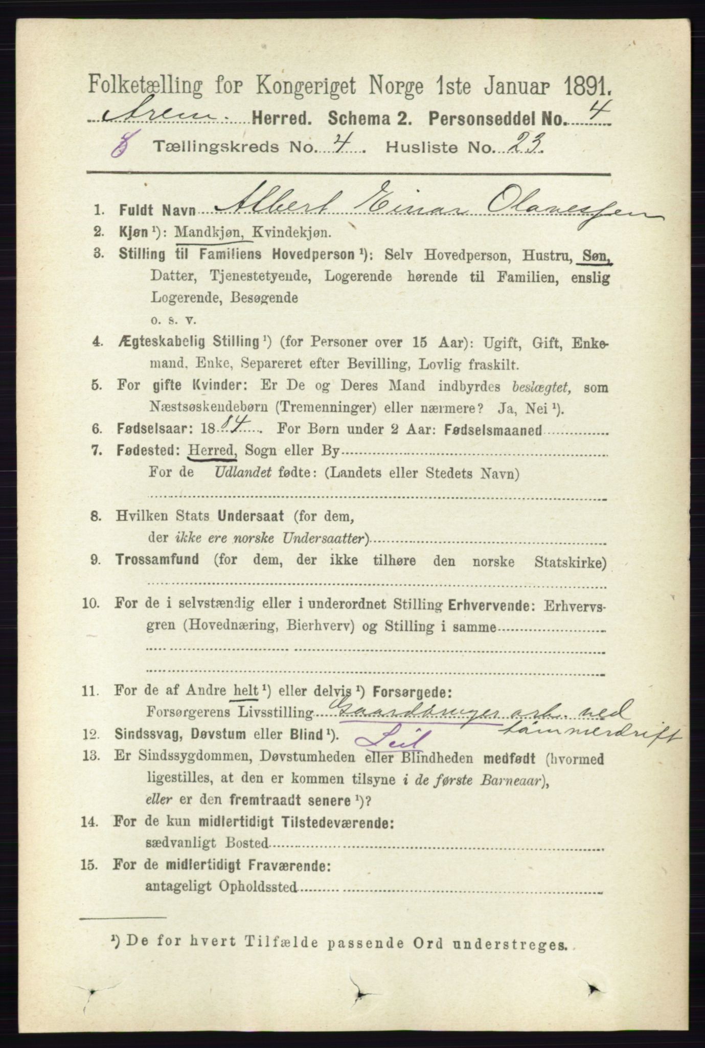 RA, 1891 census for 0118 Aremark, 1891, p. 2070