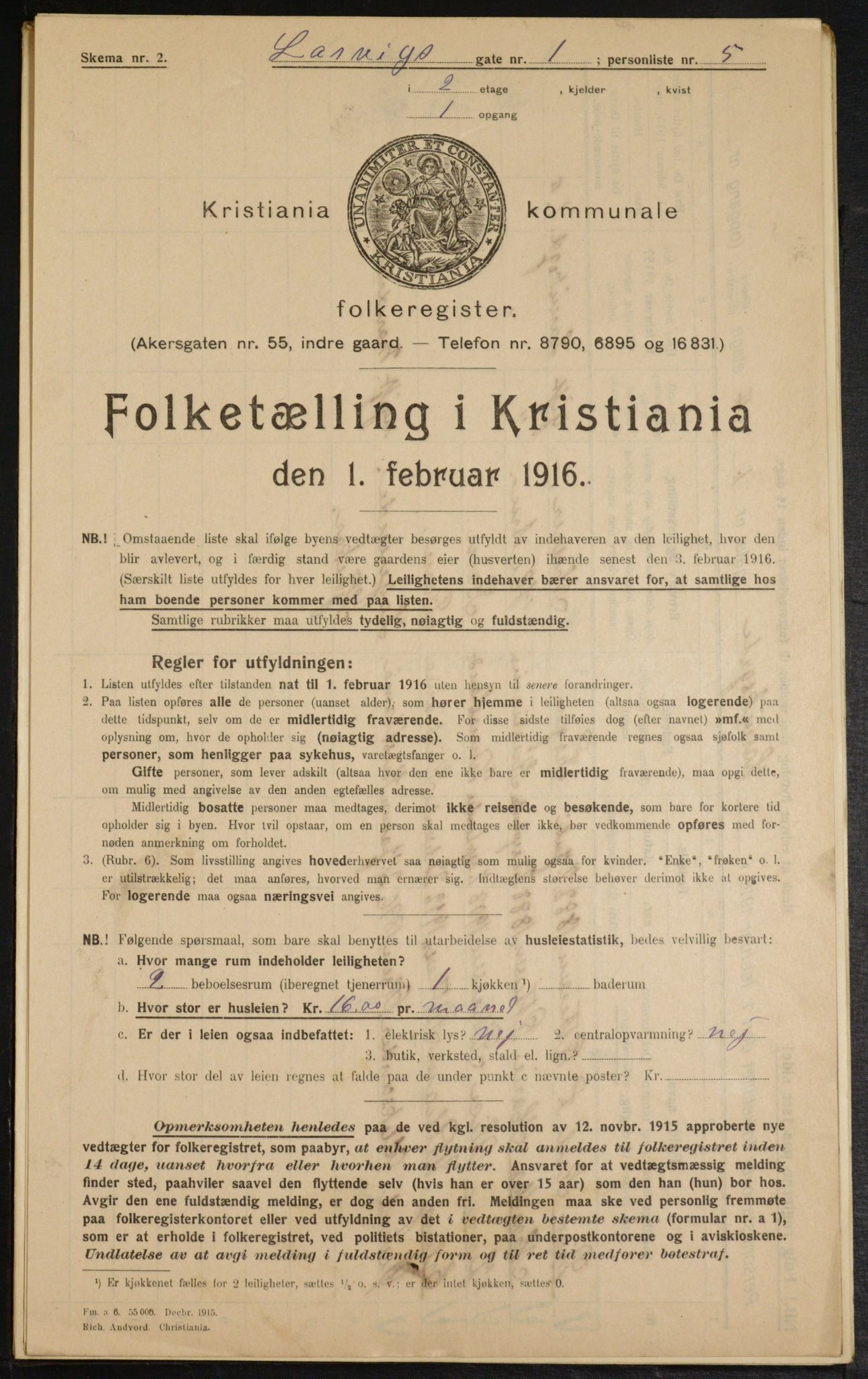 OBA, Municipal Census 1916 for Kristiania, 1916, p. 58382