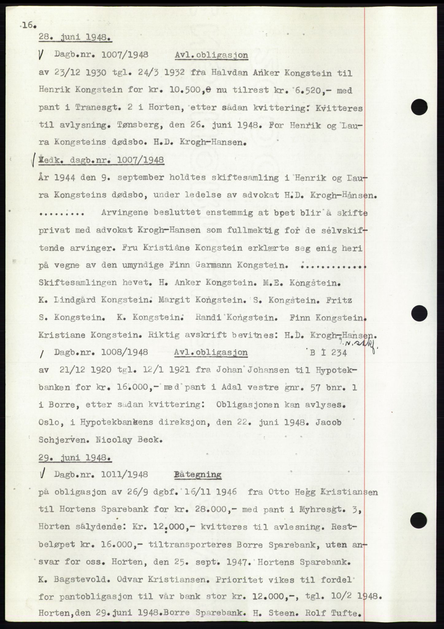 Horten sorenskriveri, AV/SAKO-A-133/G/Ga/Gab/L0007: Mortgage book no. B-11 - B-12, 1947-1948, Diary no: : 1007/1948