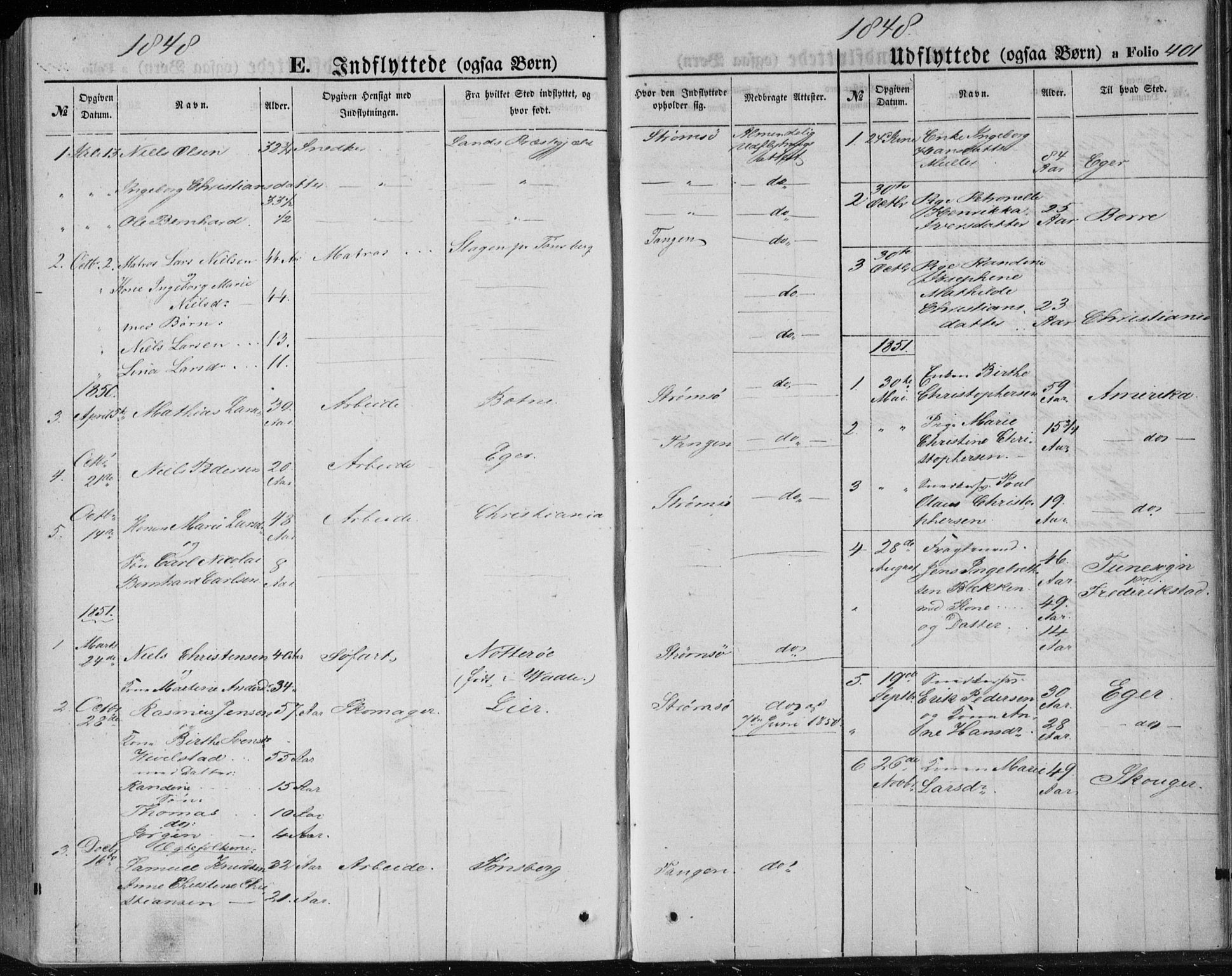 Strømsø kirkebøker, AV/SAKO-A-246/F/Fa/L0014: Parish register (official) no. I 14, 1848-1858, p. 401