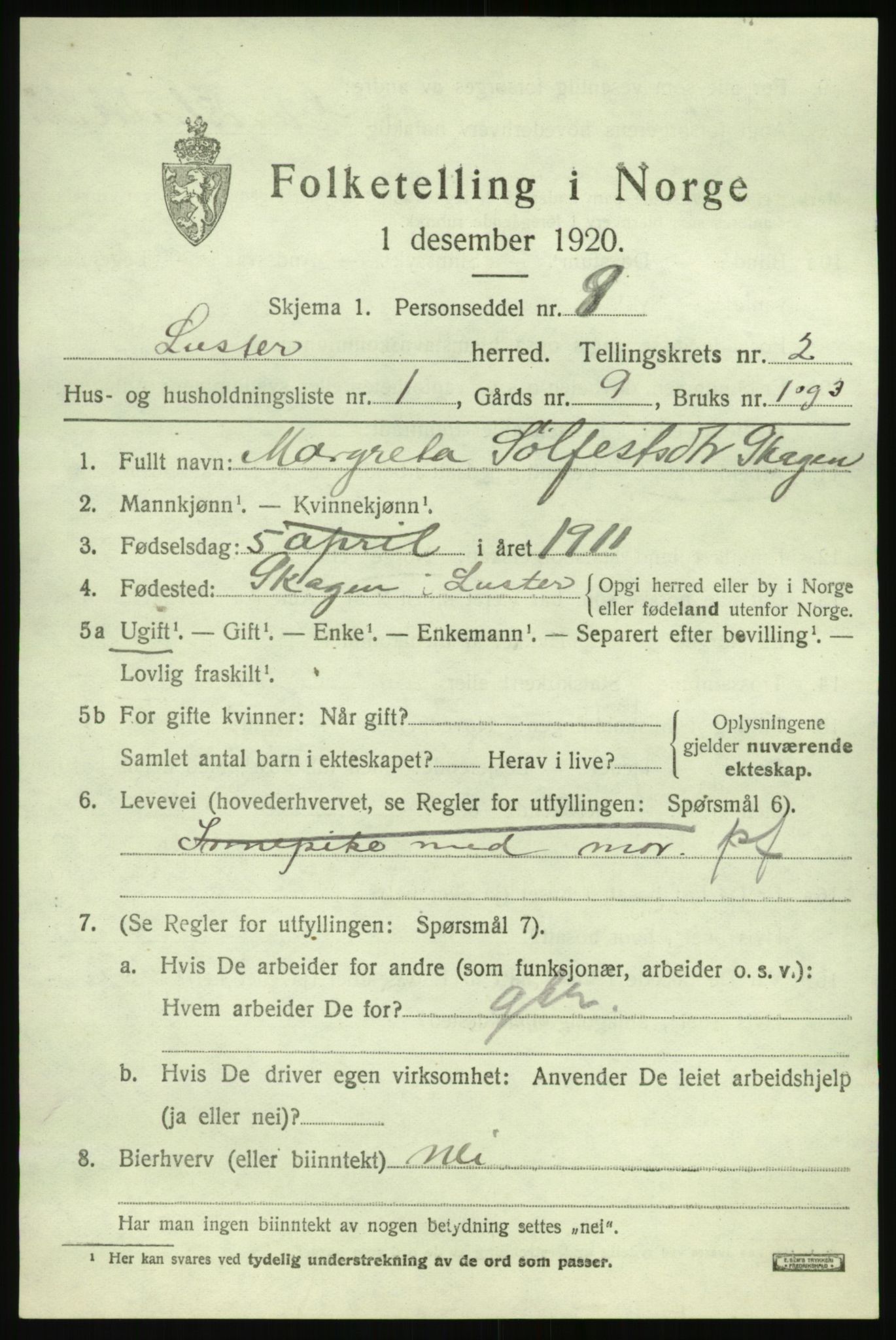 SAB, 1920 census for Luster, 1920, p. 1596