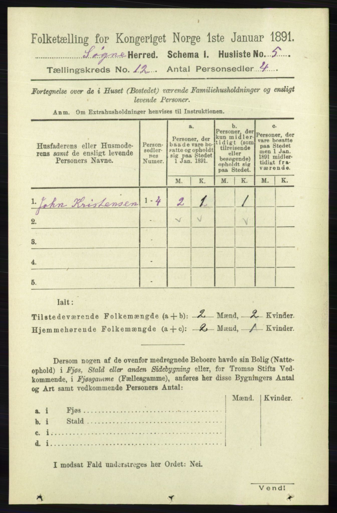 RA, 1891 census for 1018 Søgne, 1891, p. 3108