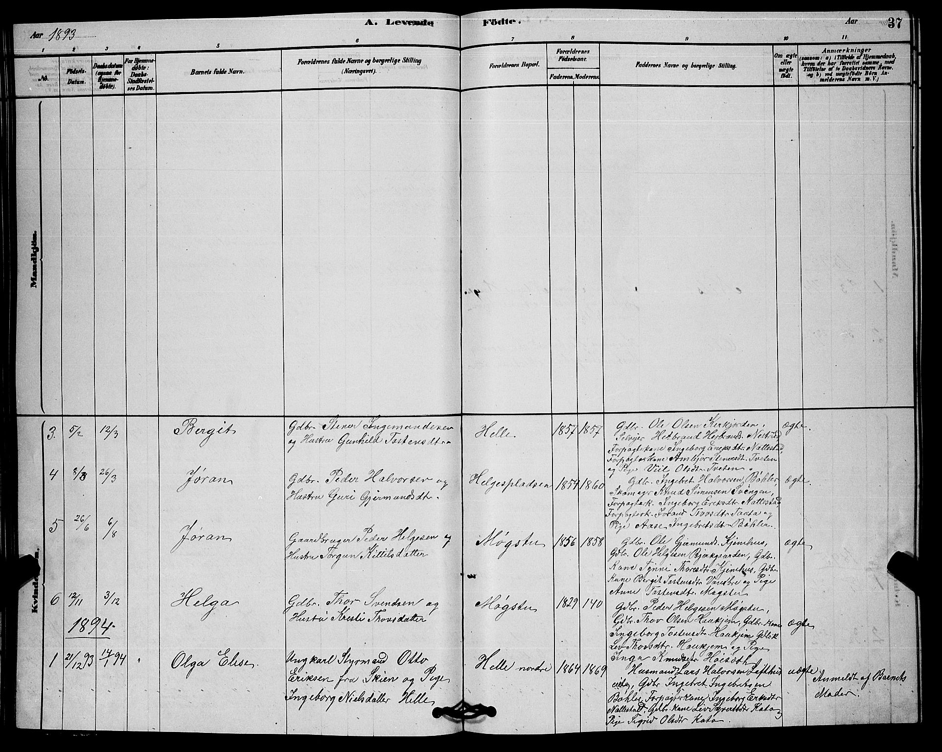Rollag kirkebøker, SAKO/A-240/G/Gb/L0002: Parish register (copy) no. II 2, 1878-1898, p. 37