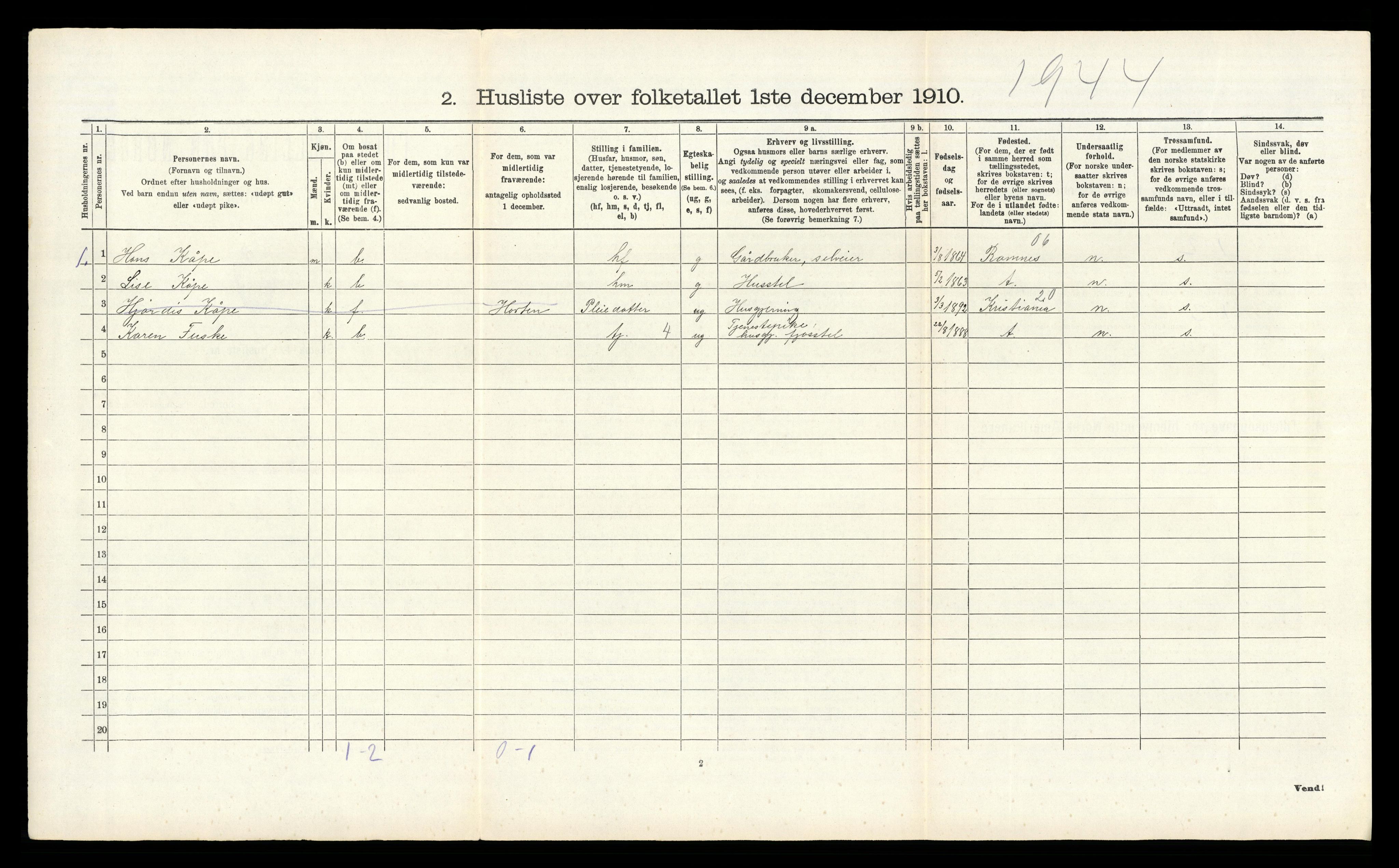 RA, 1910 census for Våle, 1910, p. 737