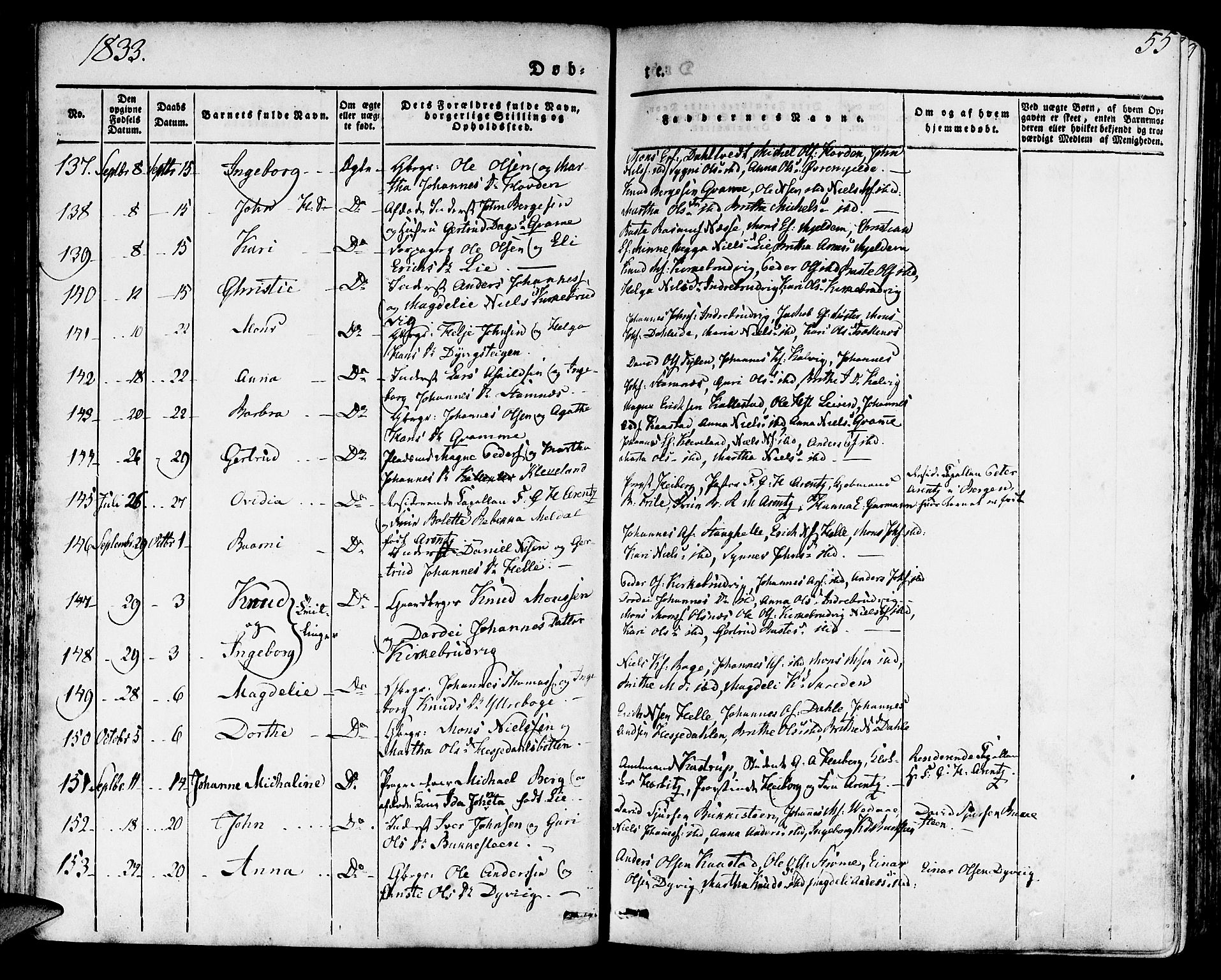 Haus sokneprestembete, AV/SAB-A-75601/H/Haa: Parish register (official) no. A 14, 1827-1838, p. 55