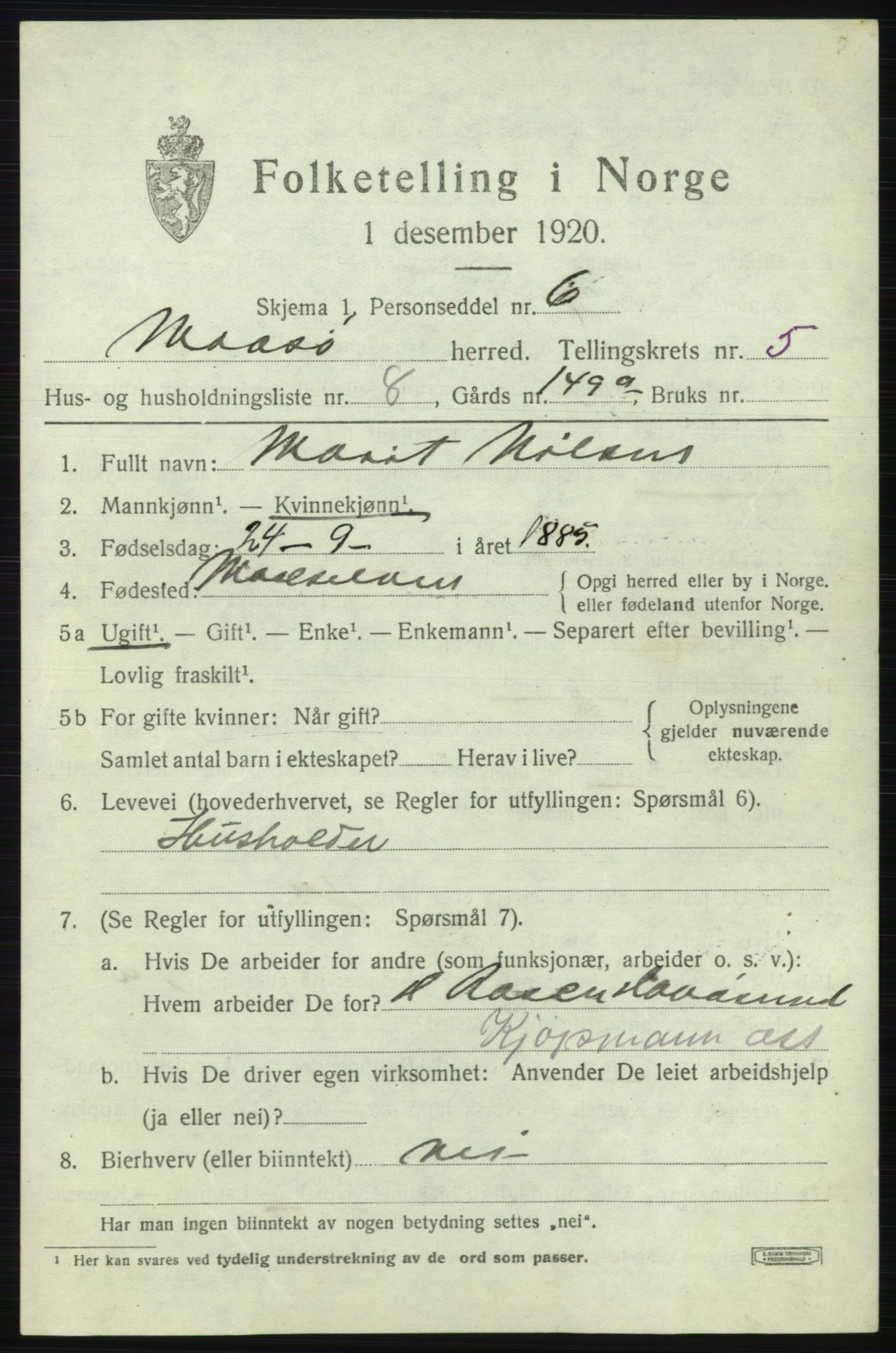 SATØ, 1920 census for Måsøy, 1920, p. 2422