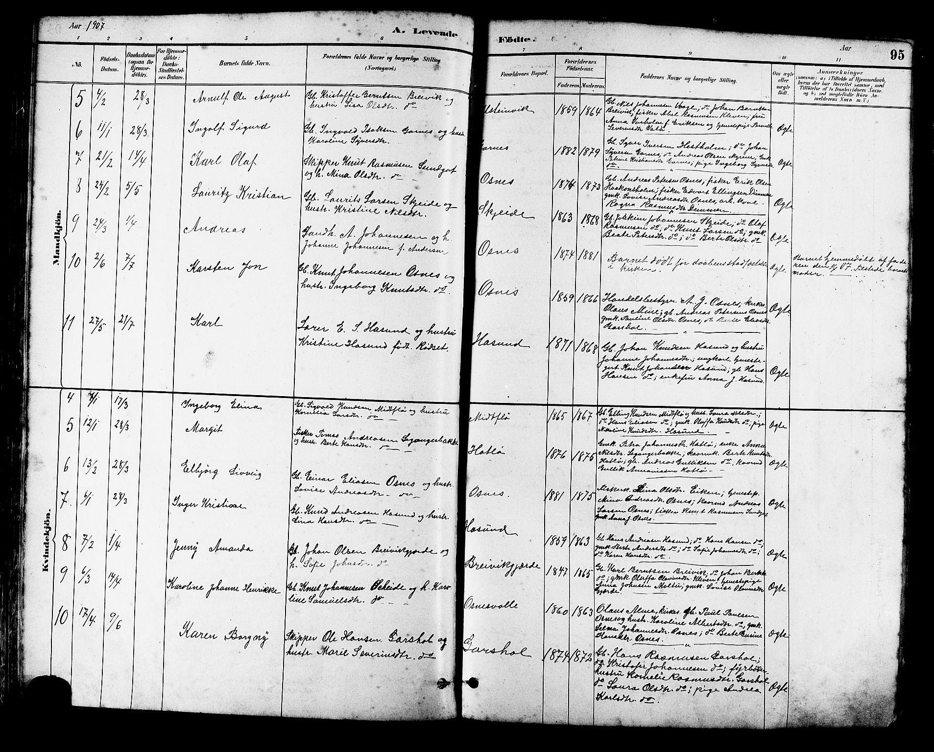 Ministerialprotokoller, klokkerbøker og fødselsregistre - Møre og Romsdal, SAT/A-1454/509/L0112: Parish register (copy) no. 509C02, 1883-1922, p. 95