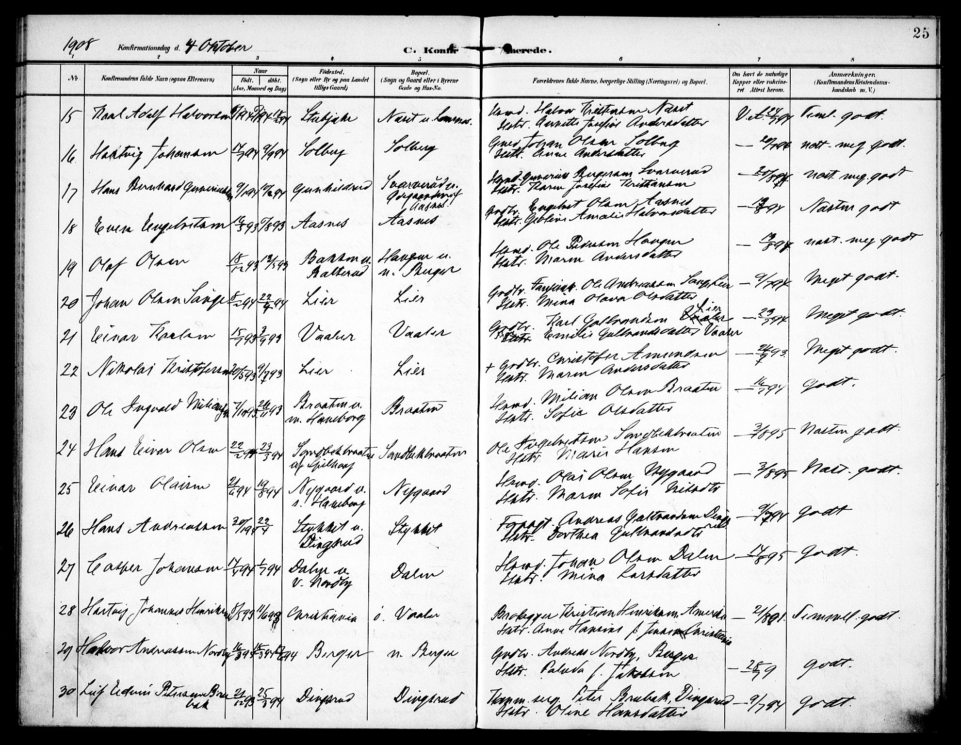 Aurskog prestekontor Kirkebøker, SAO/A-10304a/F/Fa/L0012: Parish register (official) no. I 12, 1902-1915, p. 25