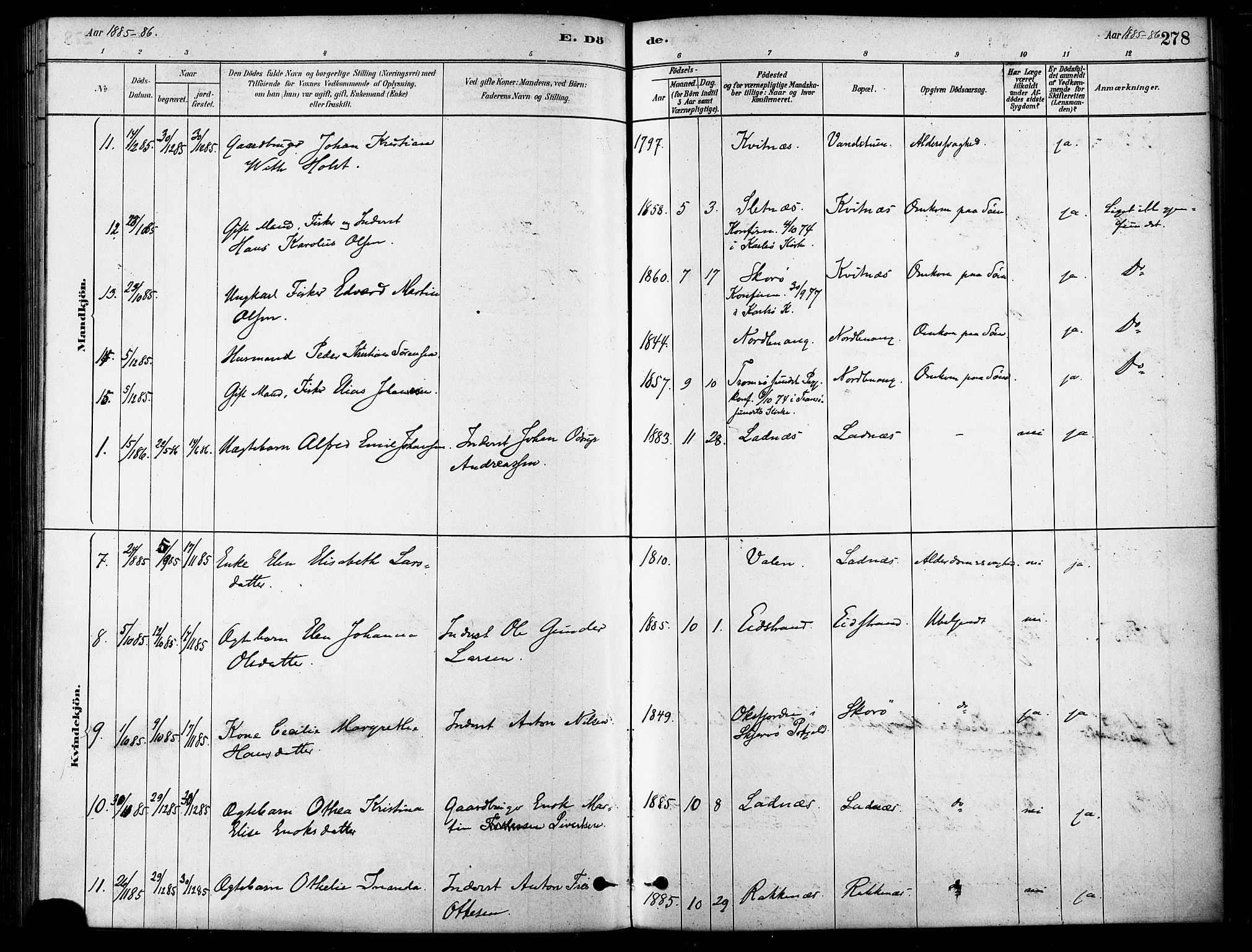 Karlsøy sokneprestembete, SATØ/S-1299/H/Ha/Haa/L0006kirke: Parish register (official) no. 6, 1879-1890, p. 278