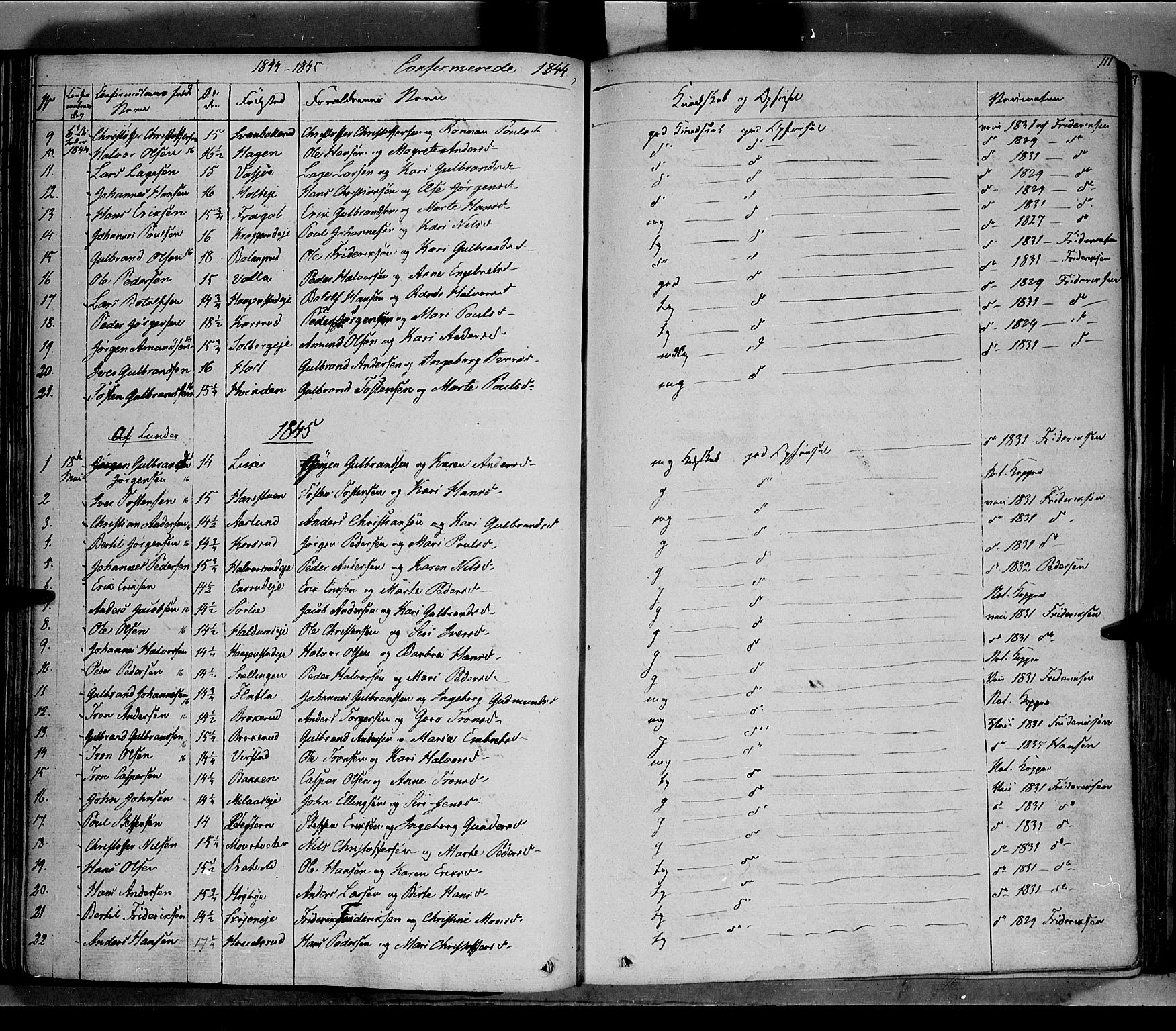Jevnaker prestekontor, SAH/PREST-116/H/Ha/Haa/L0006: Parish register (official) no. 6, 1837-1857, p. 111