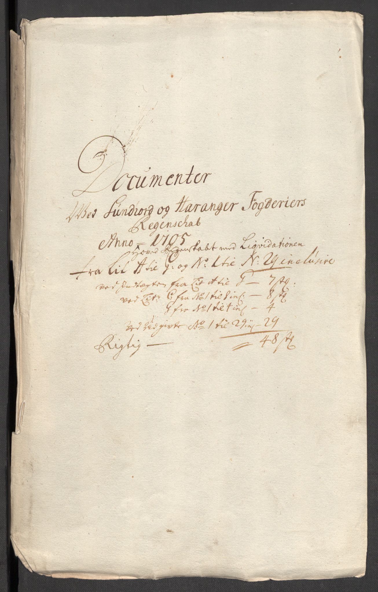 Rentekammeret inntil 1814, Reviderte regnskaper, Fogderegnskap, RA/EA-4092/R48/L2983: Fogderegnskap Sunnhordland og Hardanger, 1705, p. 3