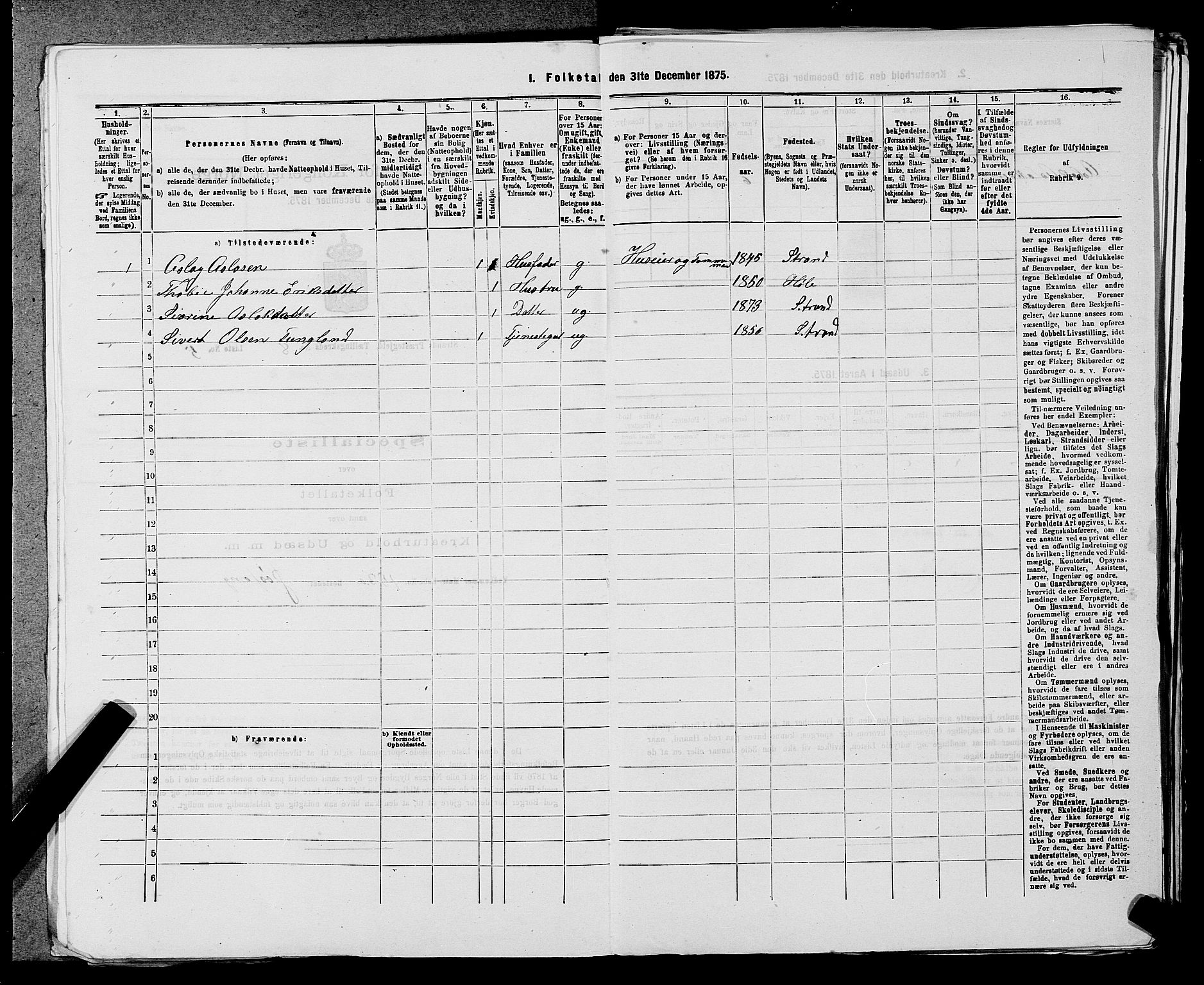 SAST, 1875 census for 1130P Strand, 1875, p. 731