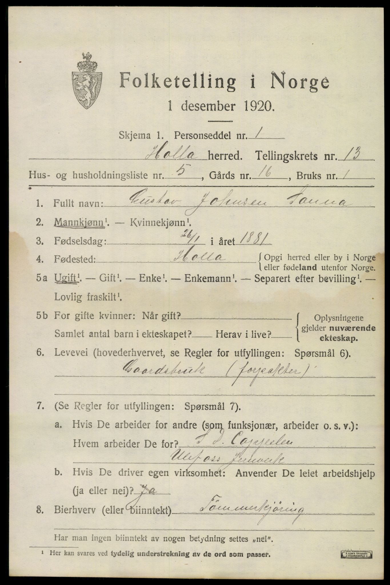 SAKO, 1920 census for Holla, 1920, p. 7965