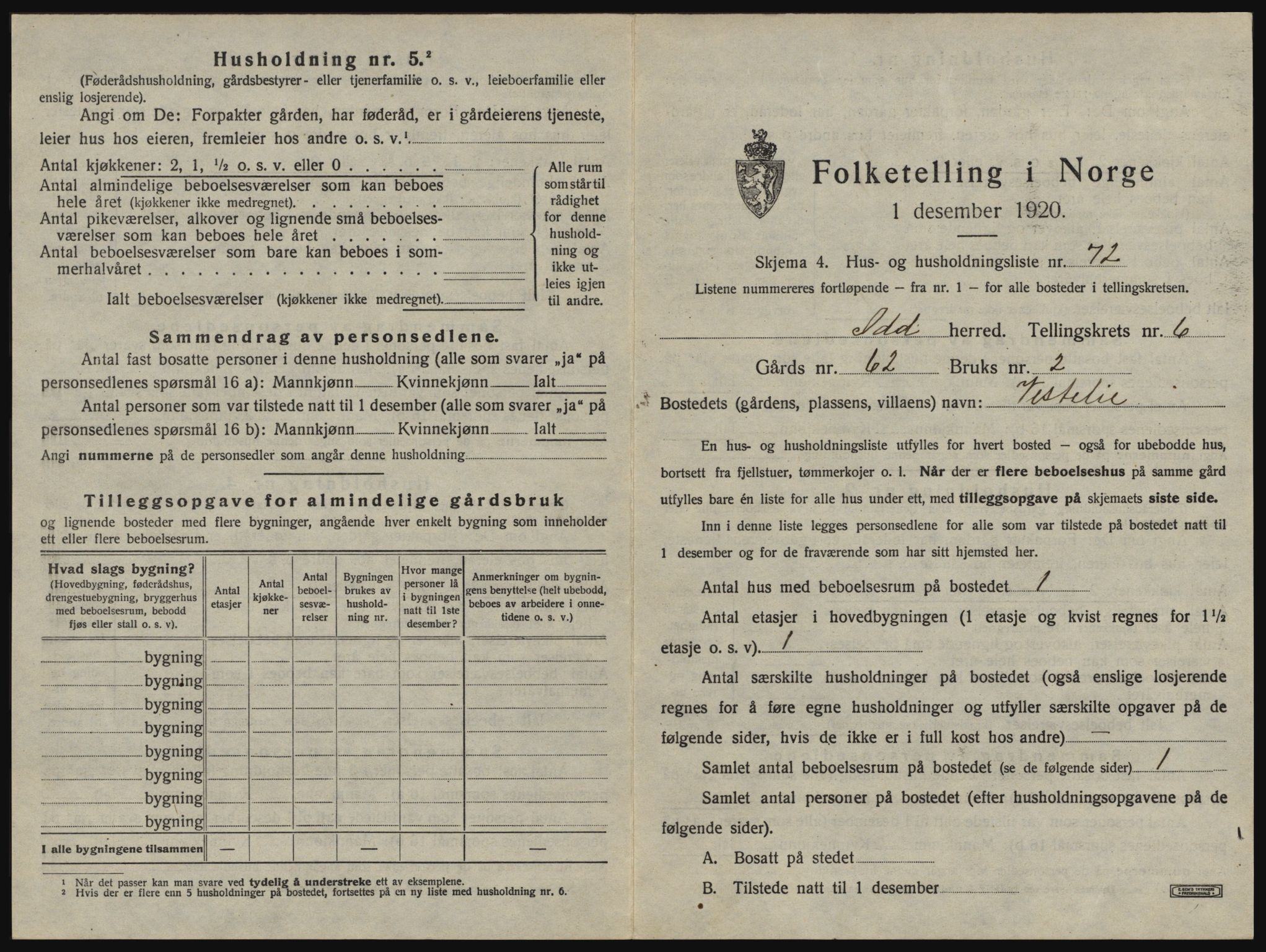 SAO, 1920 census for Idd, 1920, p. 1014