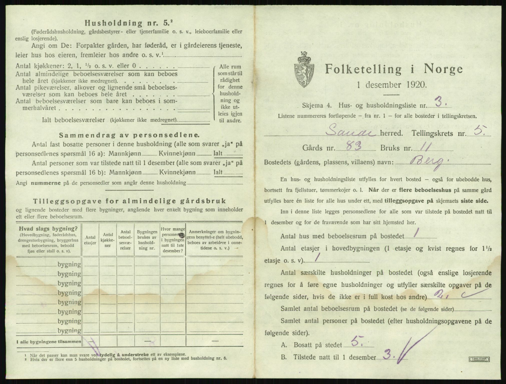 SAKO, 1920 census for Sande, 1920, p. 859