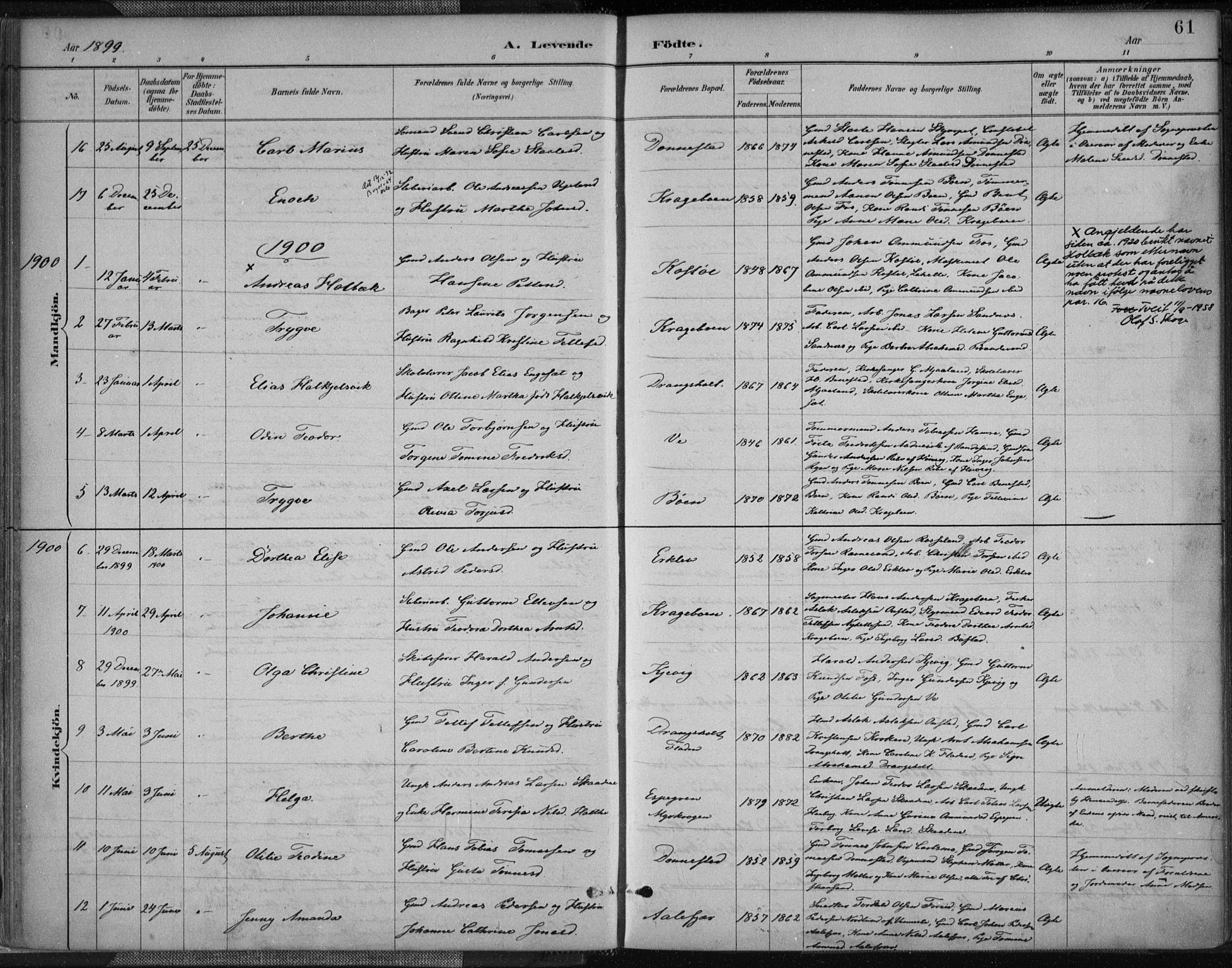 Tveit sokneprestkontor, AV/SAK-1111-0043/F/Fa/L0007: Parish register (official) no. A 7, 1887-1908, p. 61